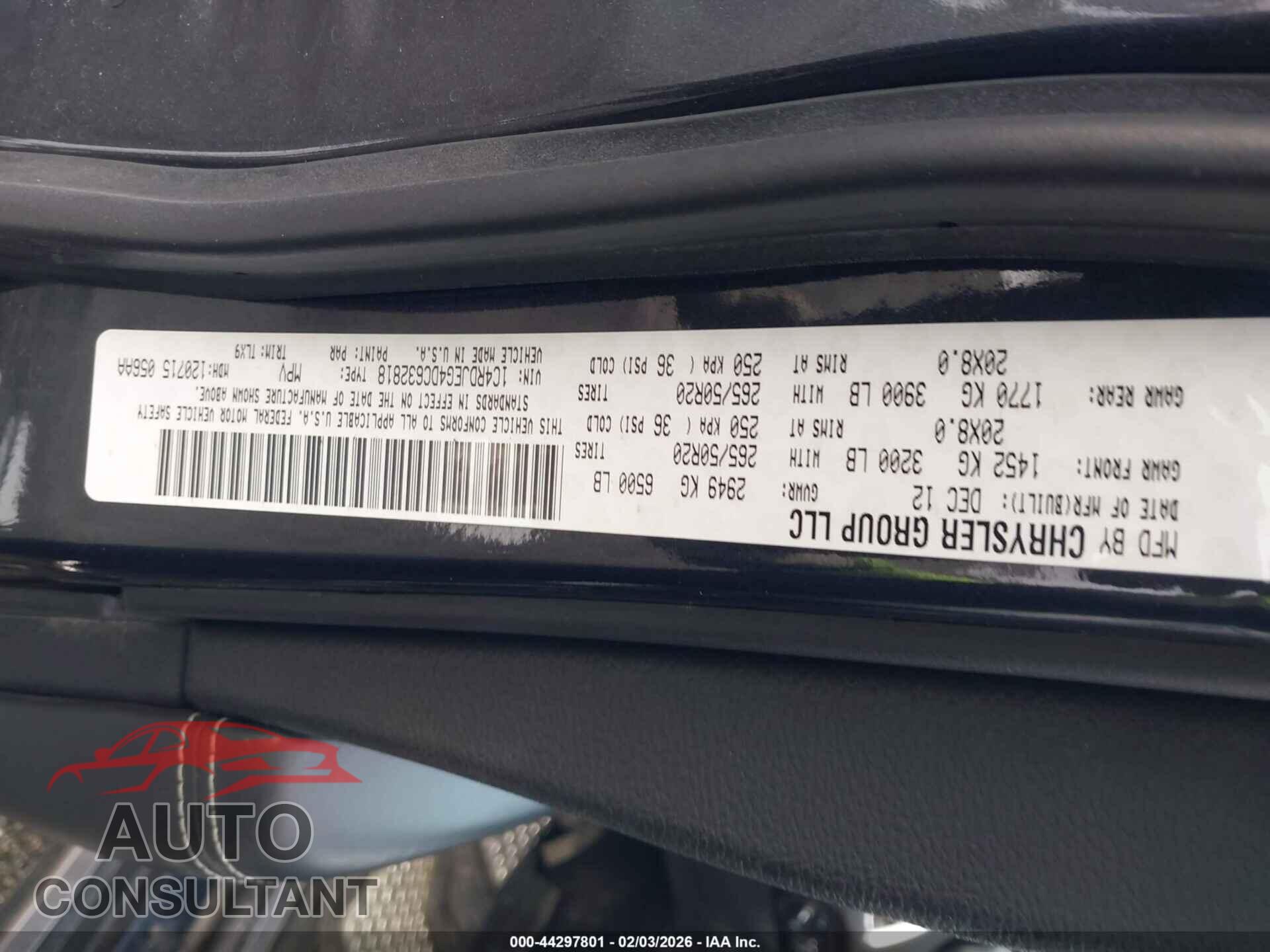 DODGE DURANGO 2013 - 1C4RDJEG4DC632818