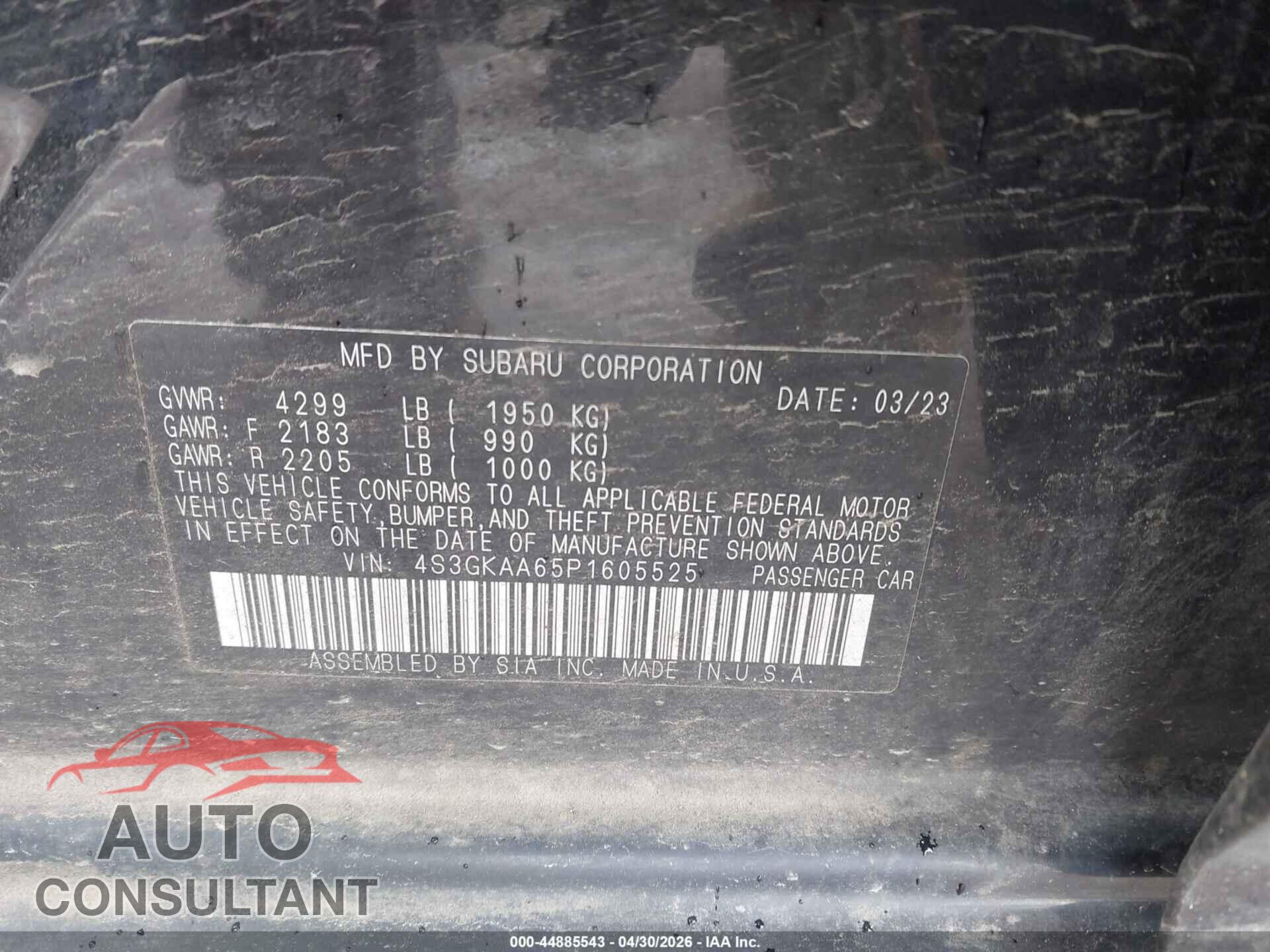 SUBARU IMPREZA 2023 - 4S3GKAA65P1605525