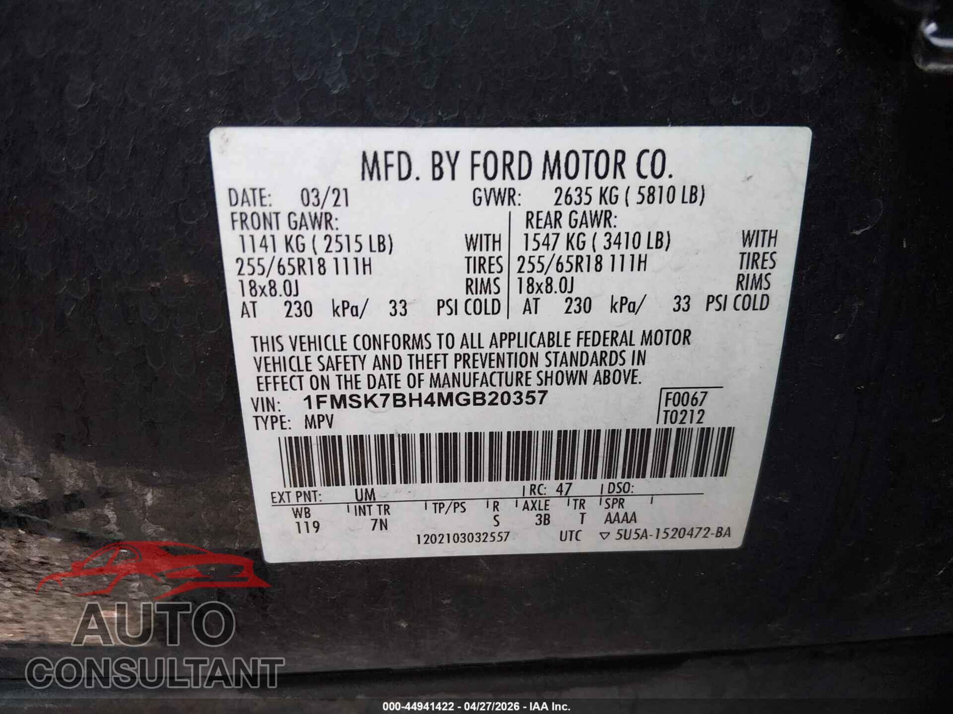 FORD EXPLORER 2021 - 1FMSK7BH4MGB20357