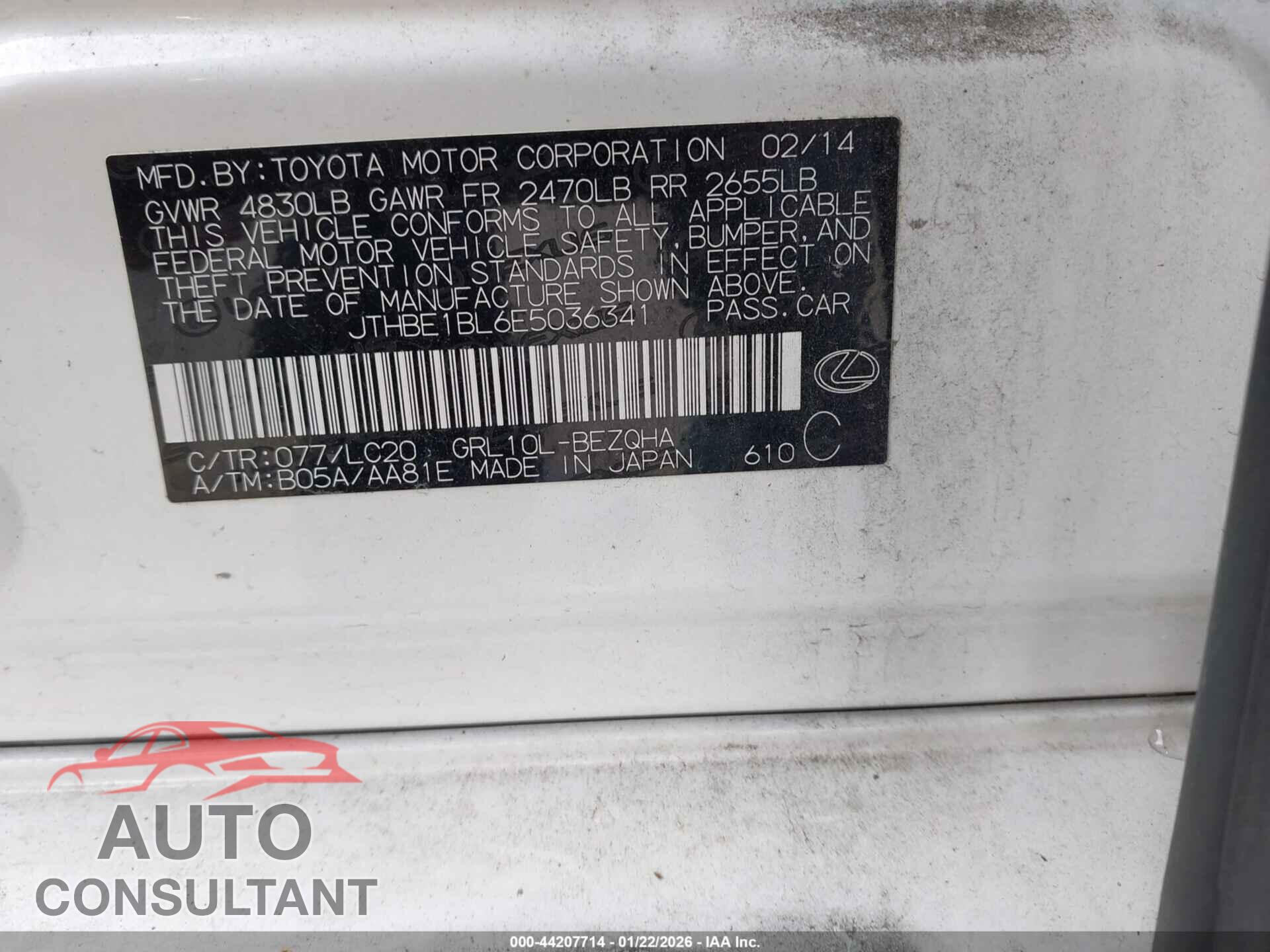 LEXUS GS 350 2014 - JTHBE1BL6E5036341