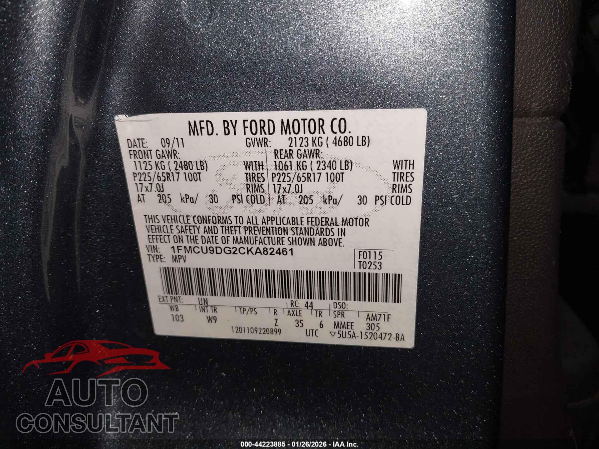 FORD ESCAPE 2012 - 1FMCU9DG2CKA82461