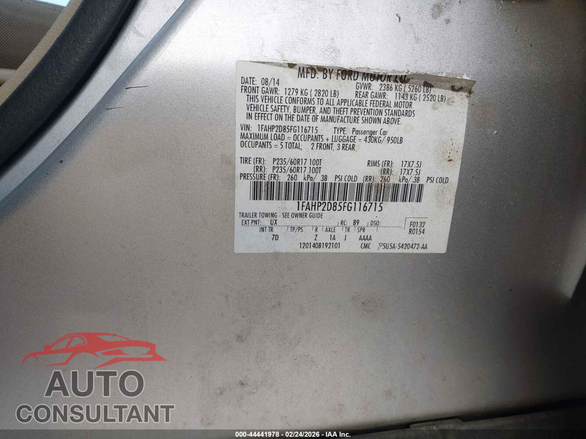 FORD TAURUS 2015 - 1FAHP2D85FG116715