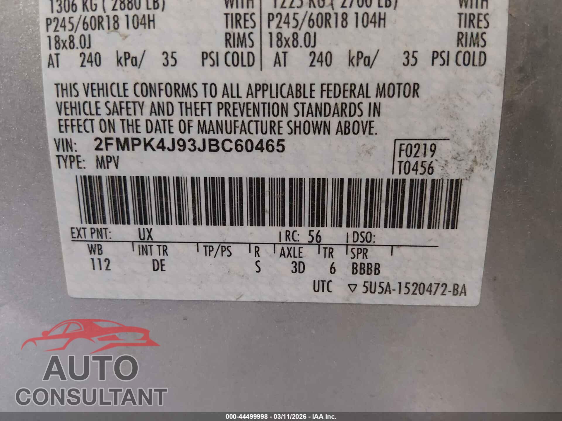 FORD EDGE 2018 - 2FMPK4J93JBC60465