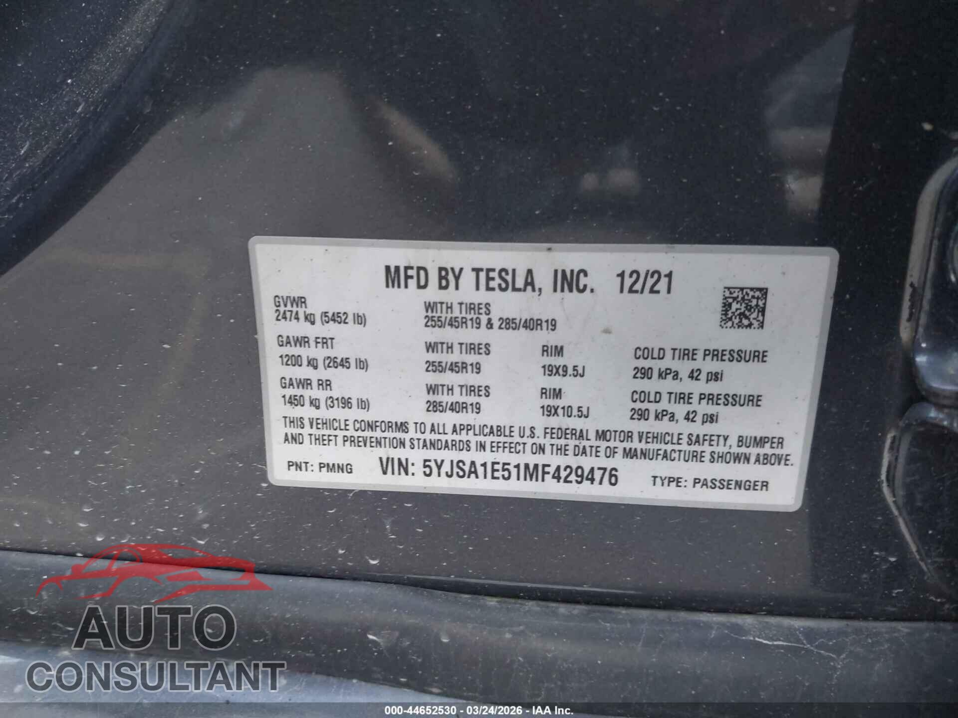 TESLA MODEL S 2021 - 5YJSA1E51MF429476
