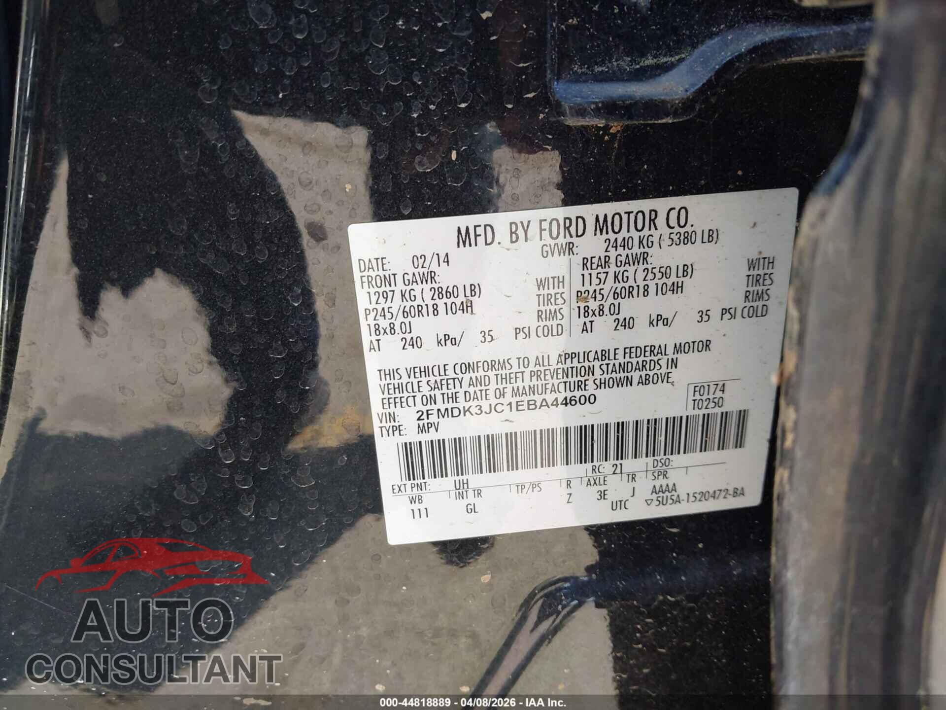FORD EDGE 2014 - 2FMDK3JC1EBA44600