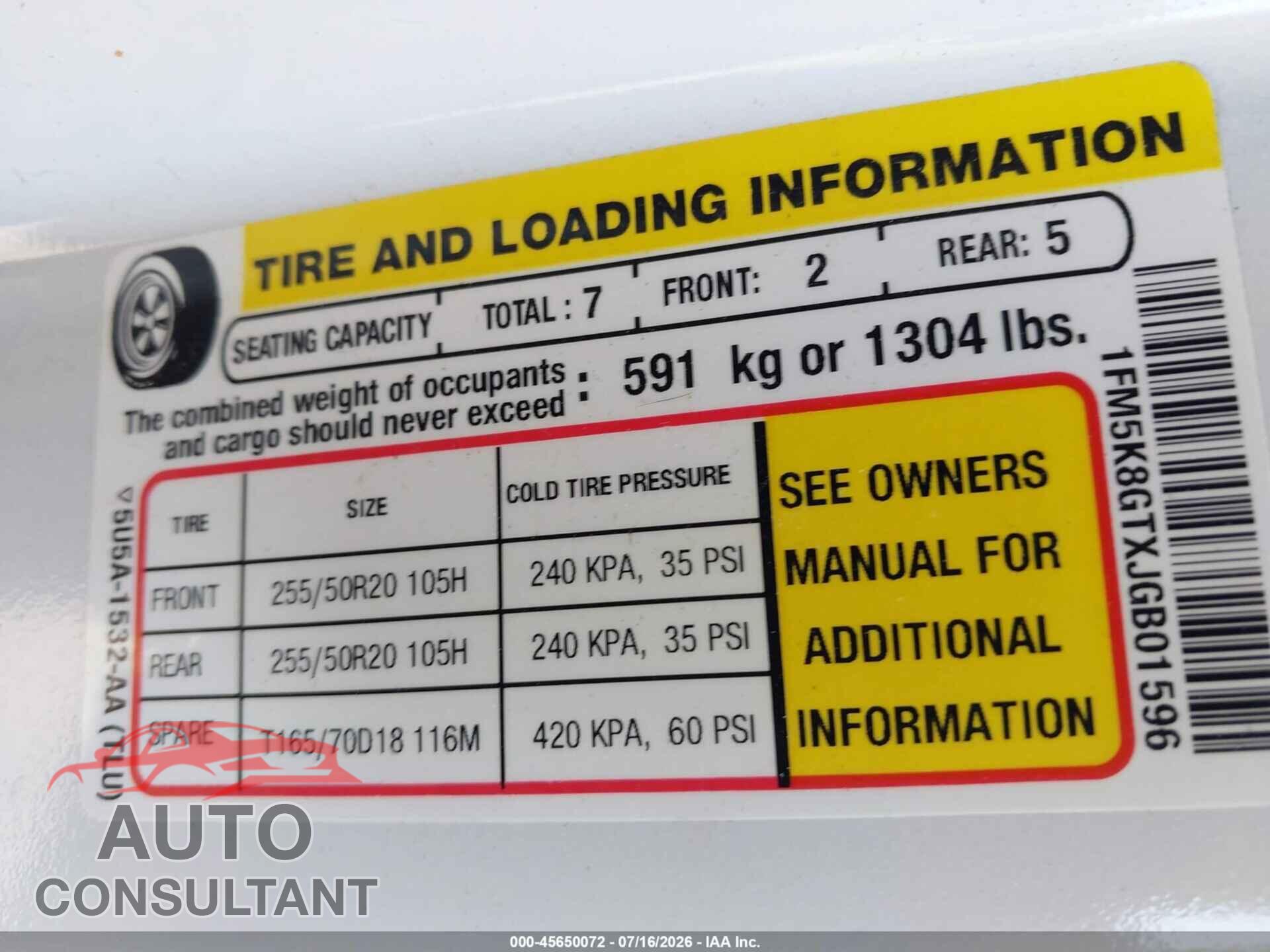 FORD EXPLORER 2018 - 1FM5K8GTXJGB01596