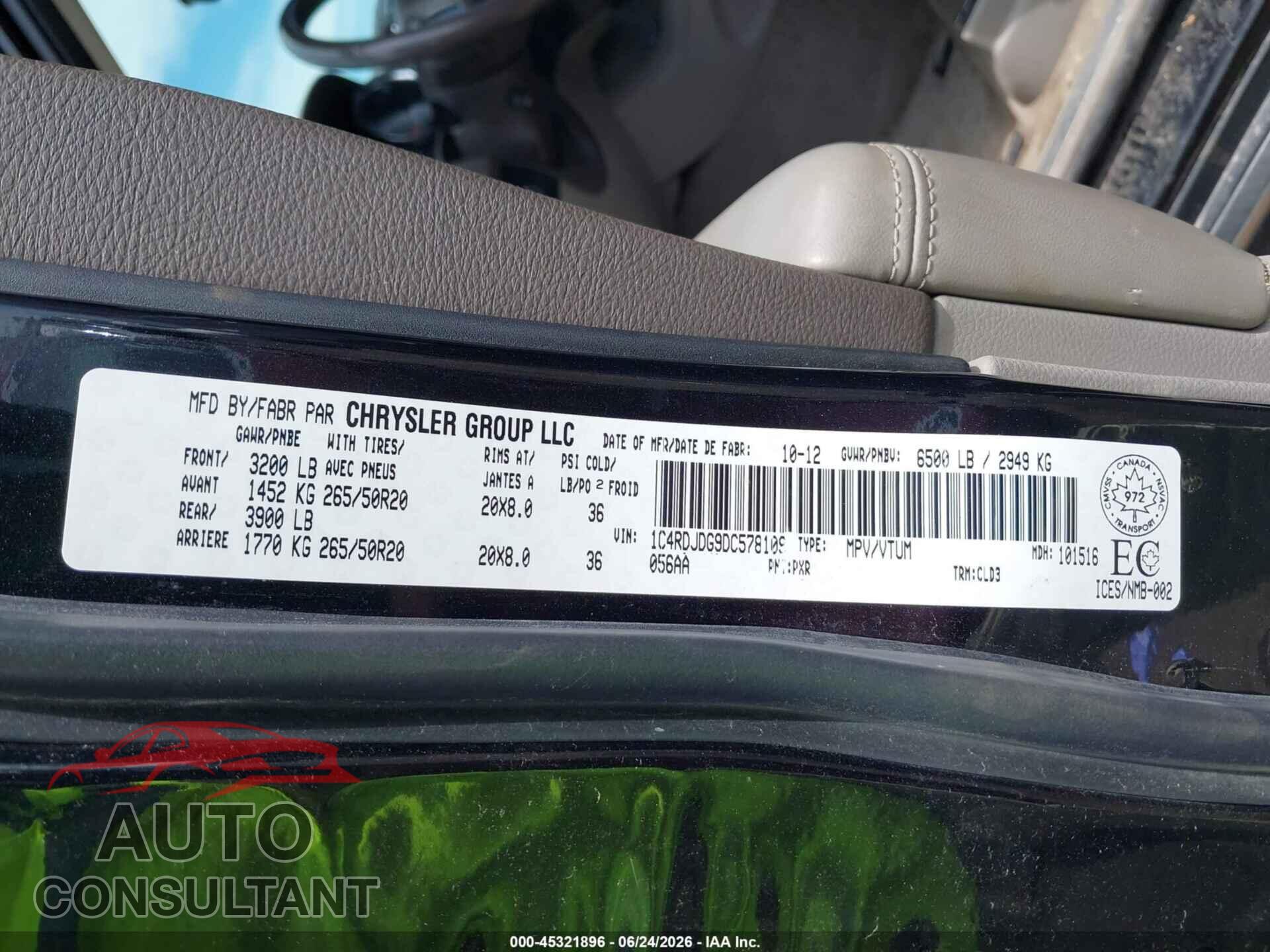 DODGE DURANGO 2013 - 1C4RDJDG9DC578109