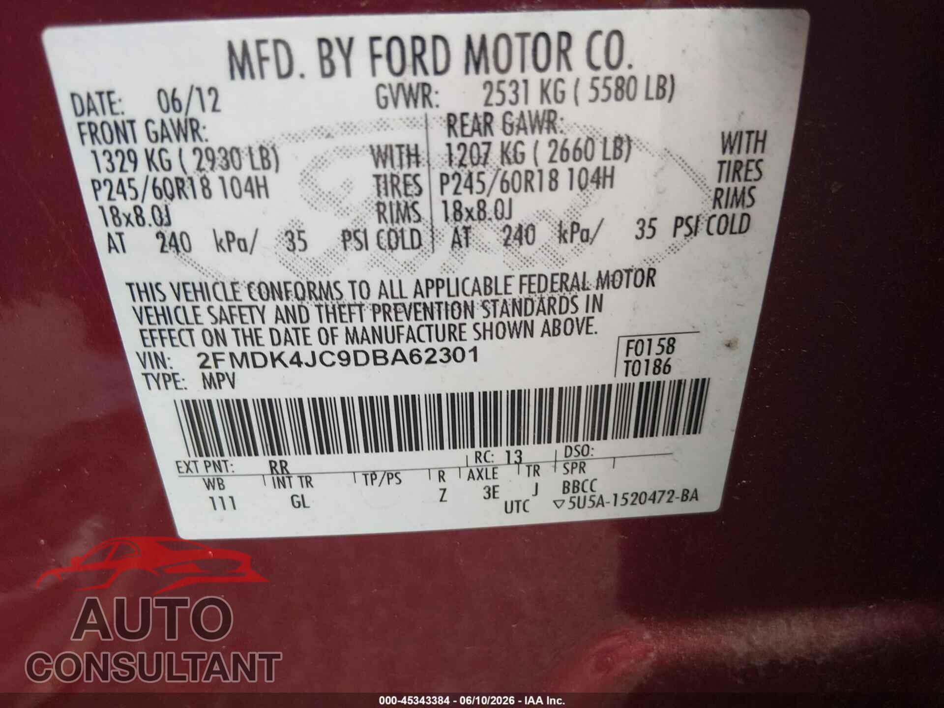 FORD EDGE 2013 - 2FMDK4JC9DBA62301