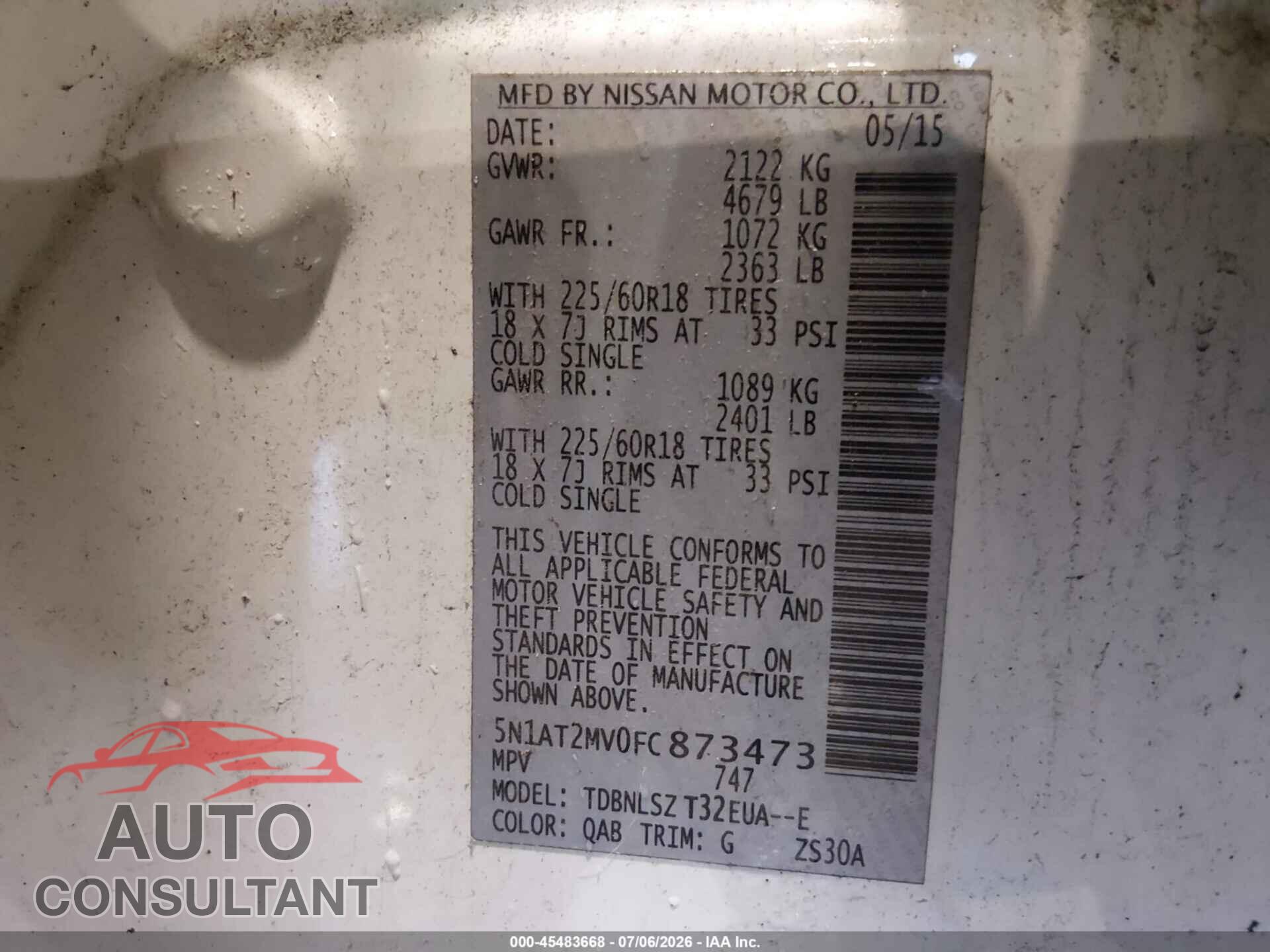 NISSAN ROGUE 2015 - 5N1AT2MV0FC873473