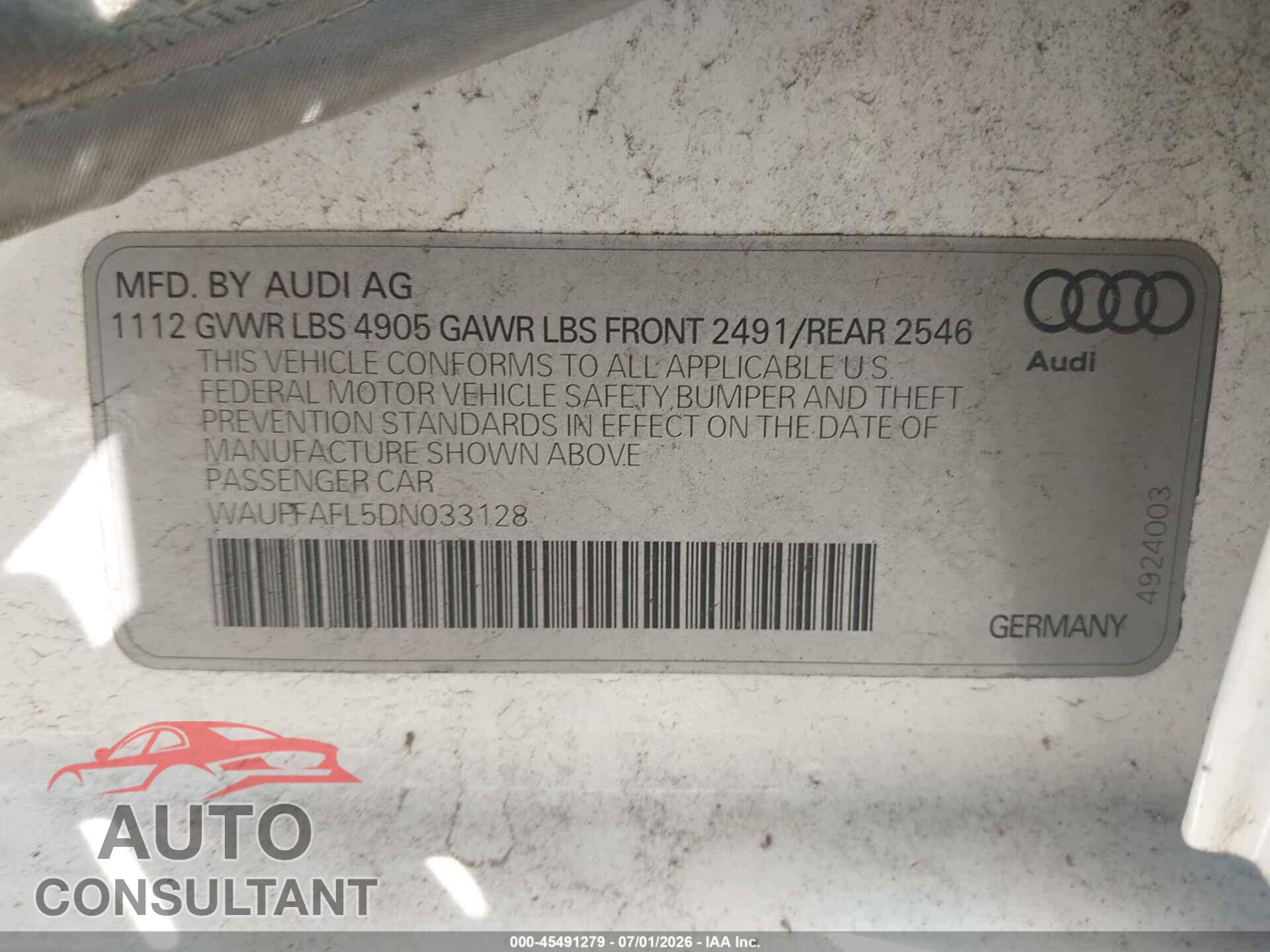 AUDI A4 2013 - WAUFFAFL5DN033128