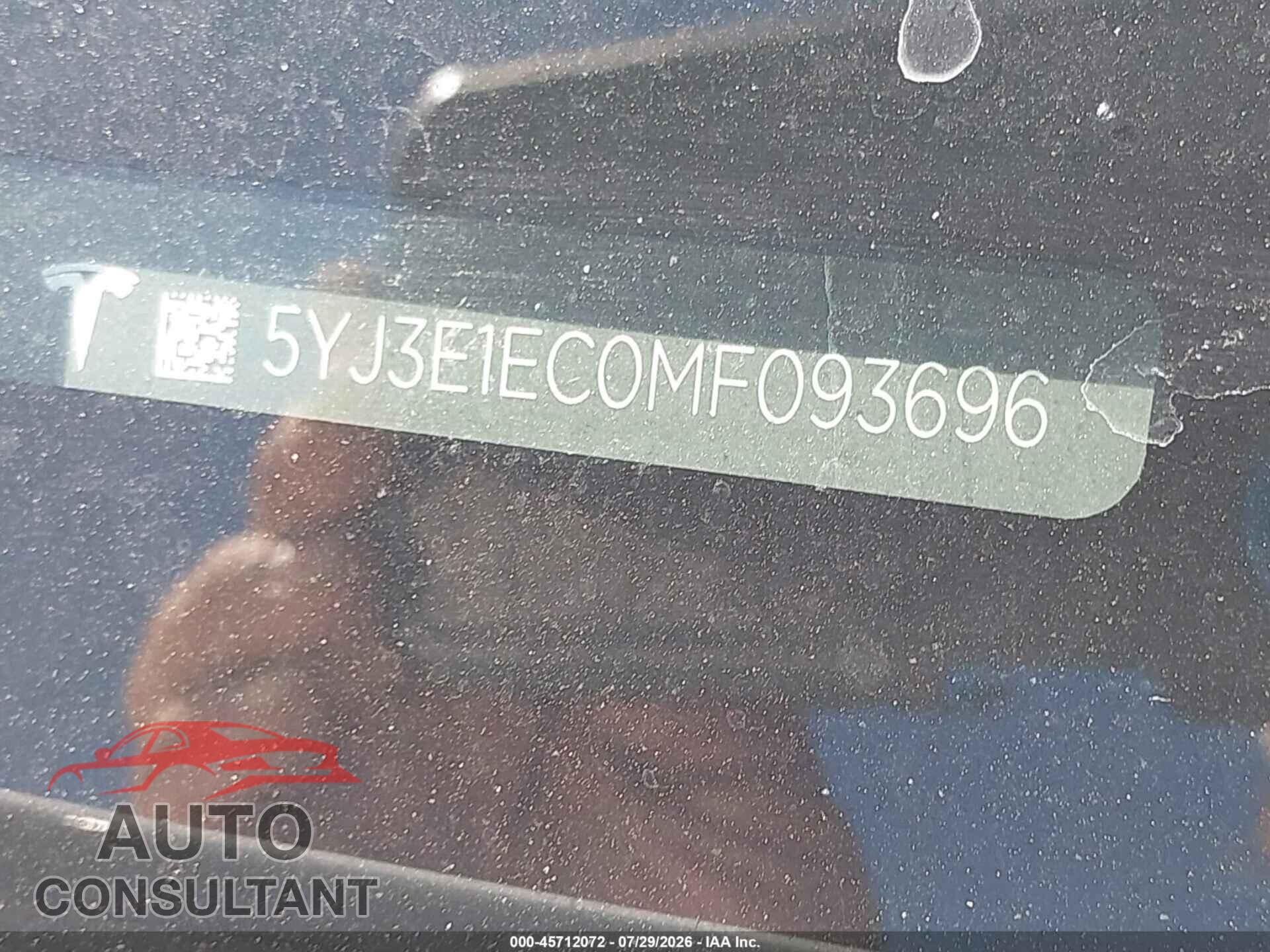 TESLA MODEL 3 2021 - 5YJ3E1EC0MF093696