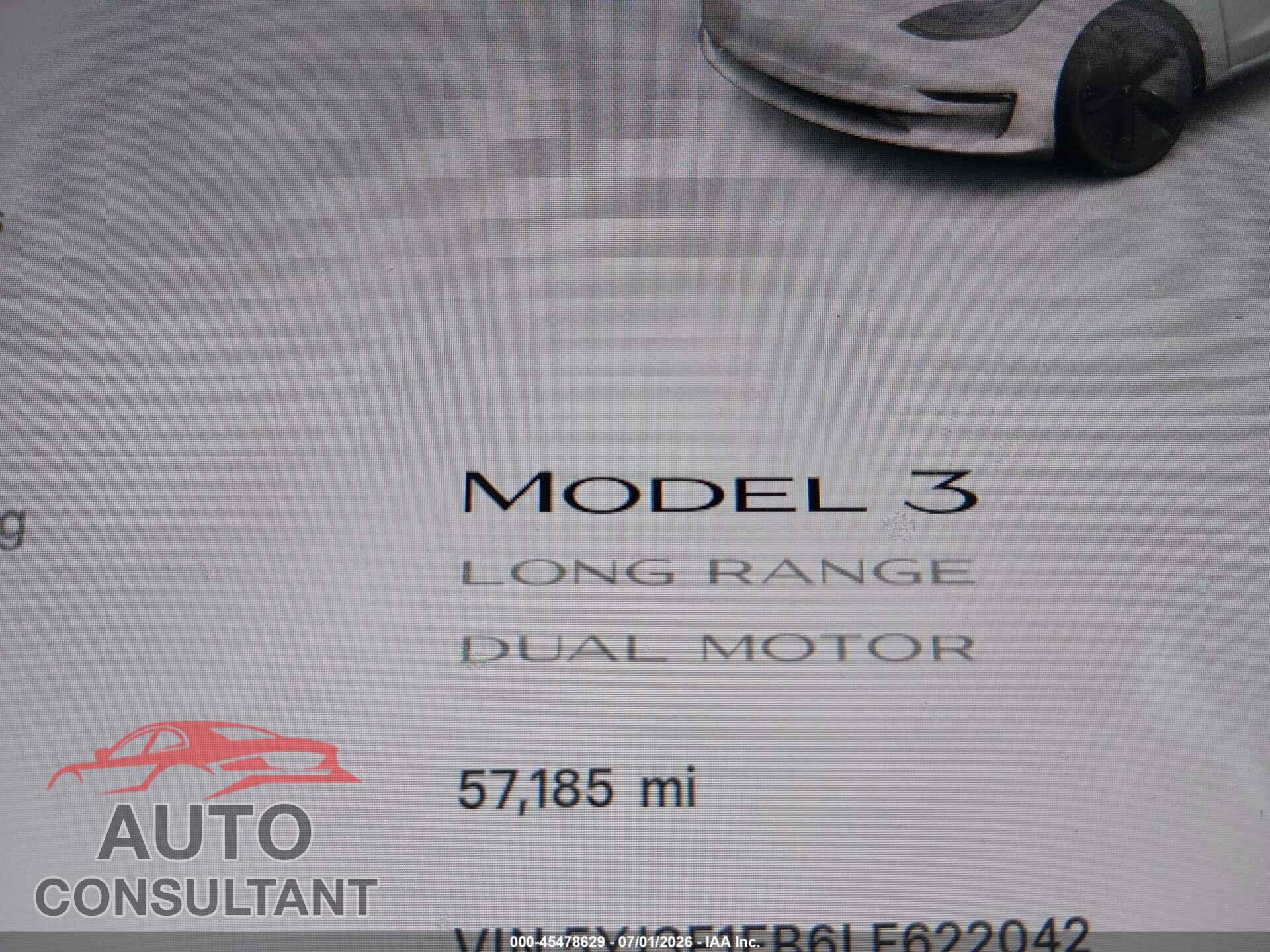 TESLA MODEL 3 2020 - 5YJ3E1EB6LF622042
