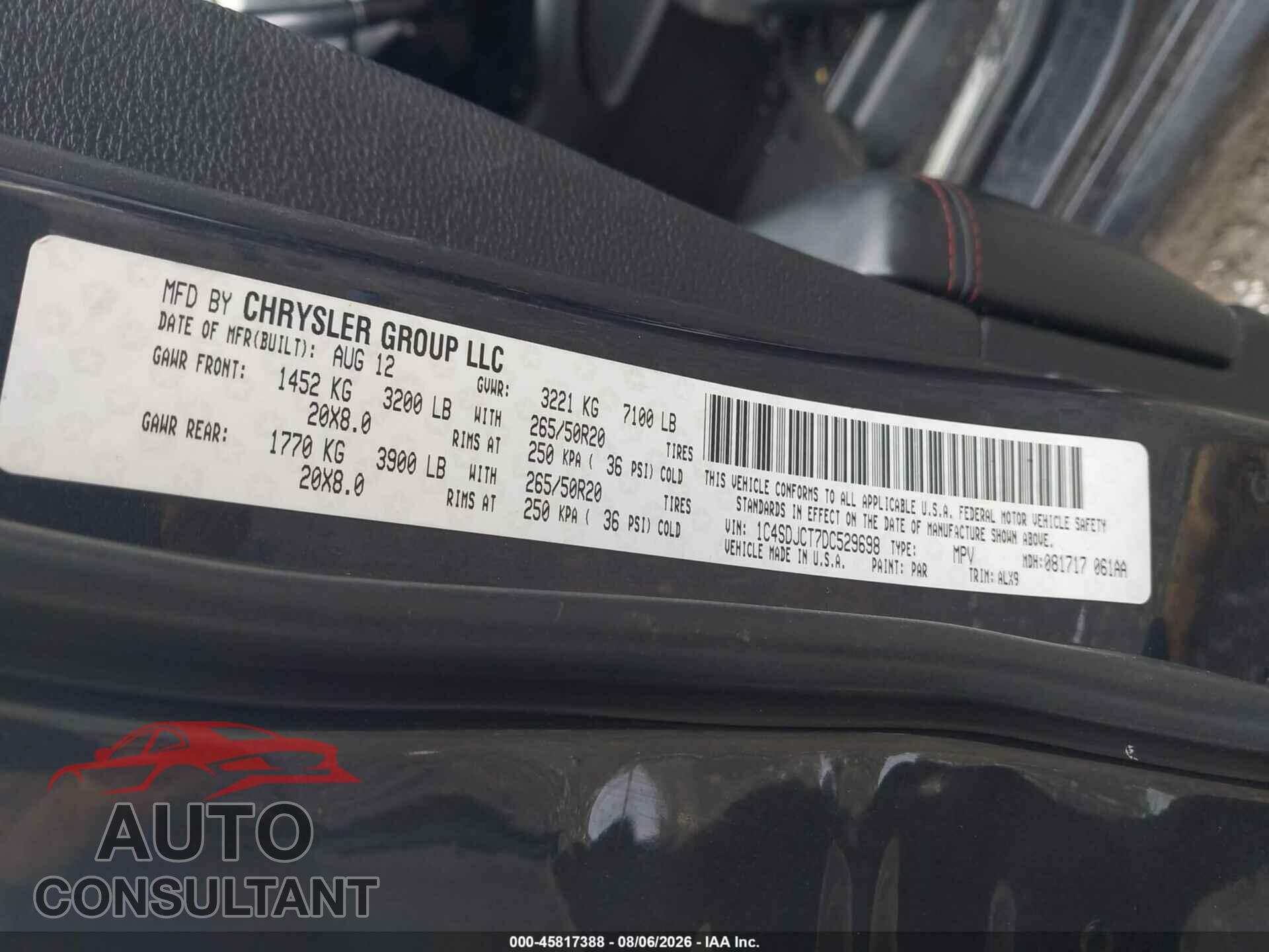 DODGE DURANGO 2013 - 1C4SDJCT7DC529698