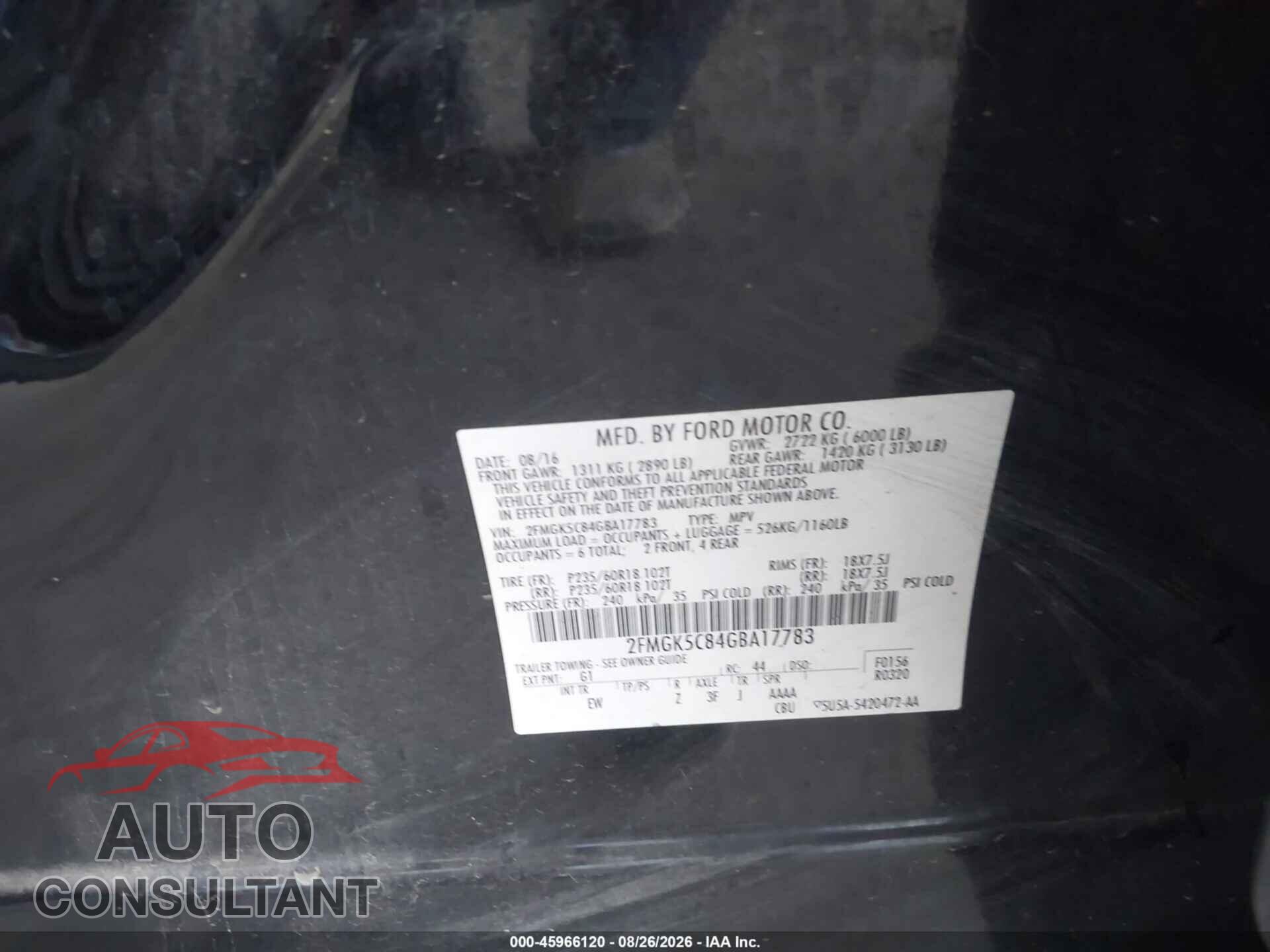 FORD FLEX 2016 - 2FMGK5C84GBA17783