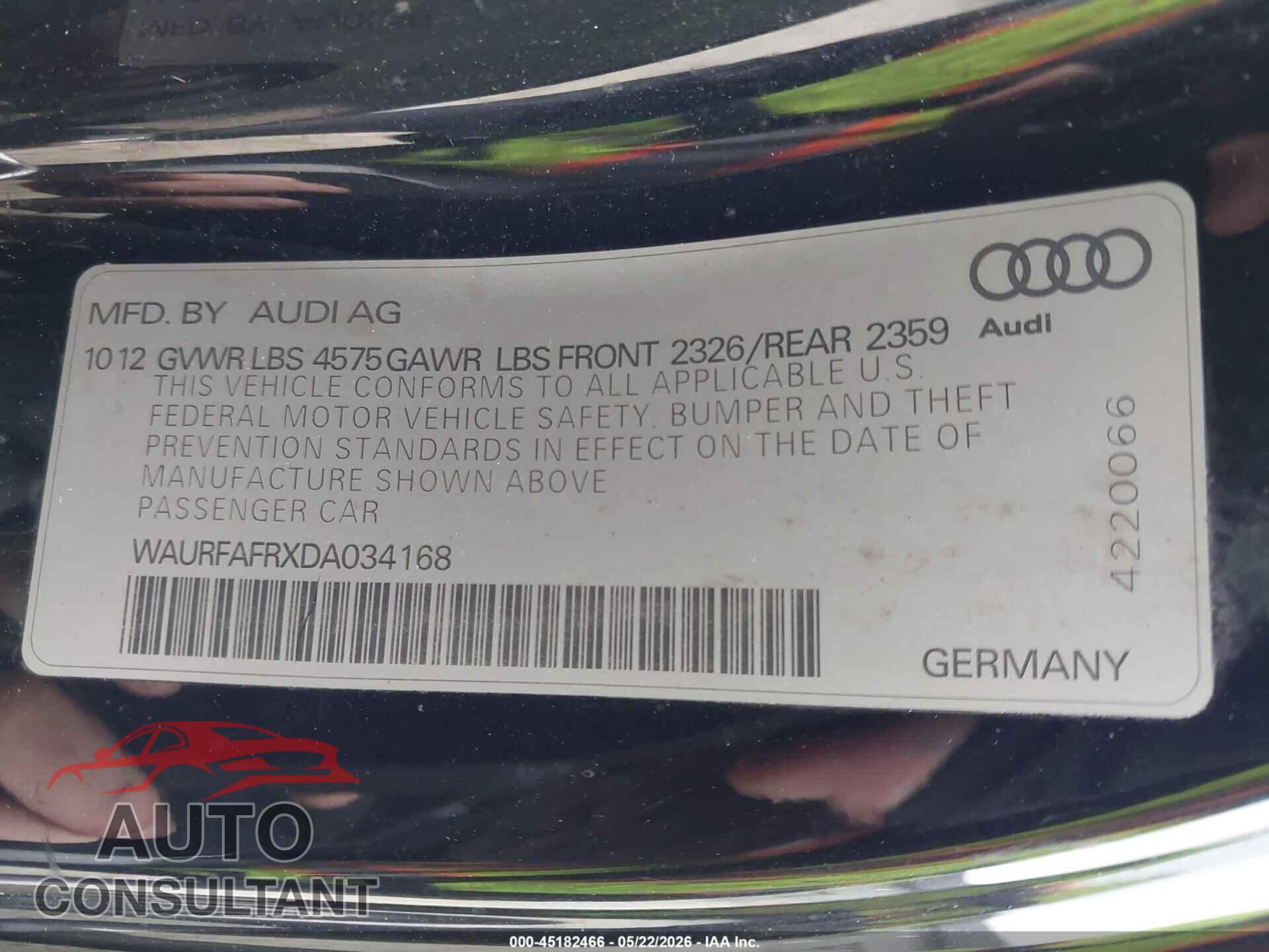 AUDI A5 2013 - WAURFAFRXDA034168
