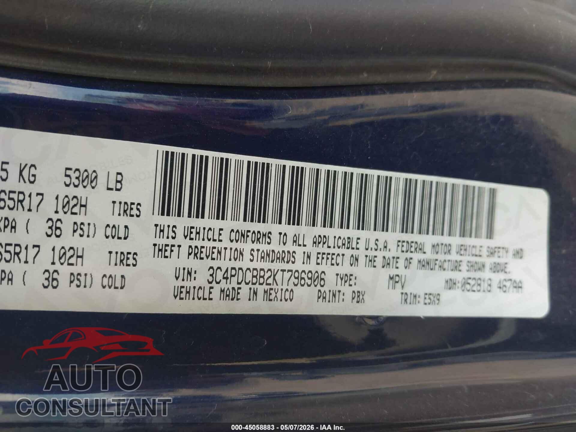 DODGE JOURNEY 2019 - 3C4PDCBB2KT796906