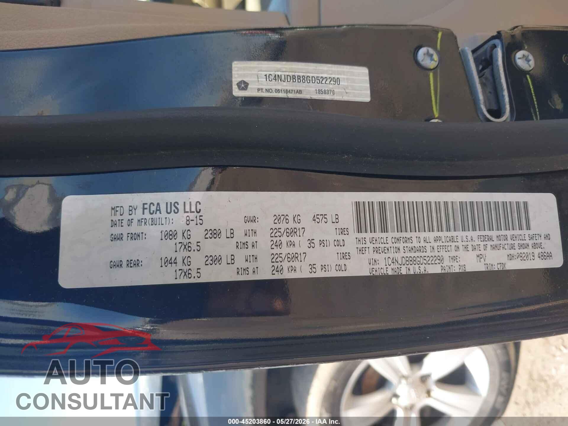 JEEP COMPASS 2016 - 1C4NJDBB8GD522290