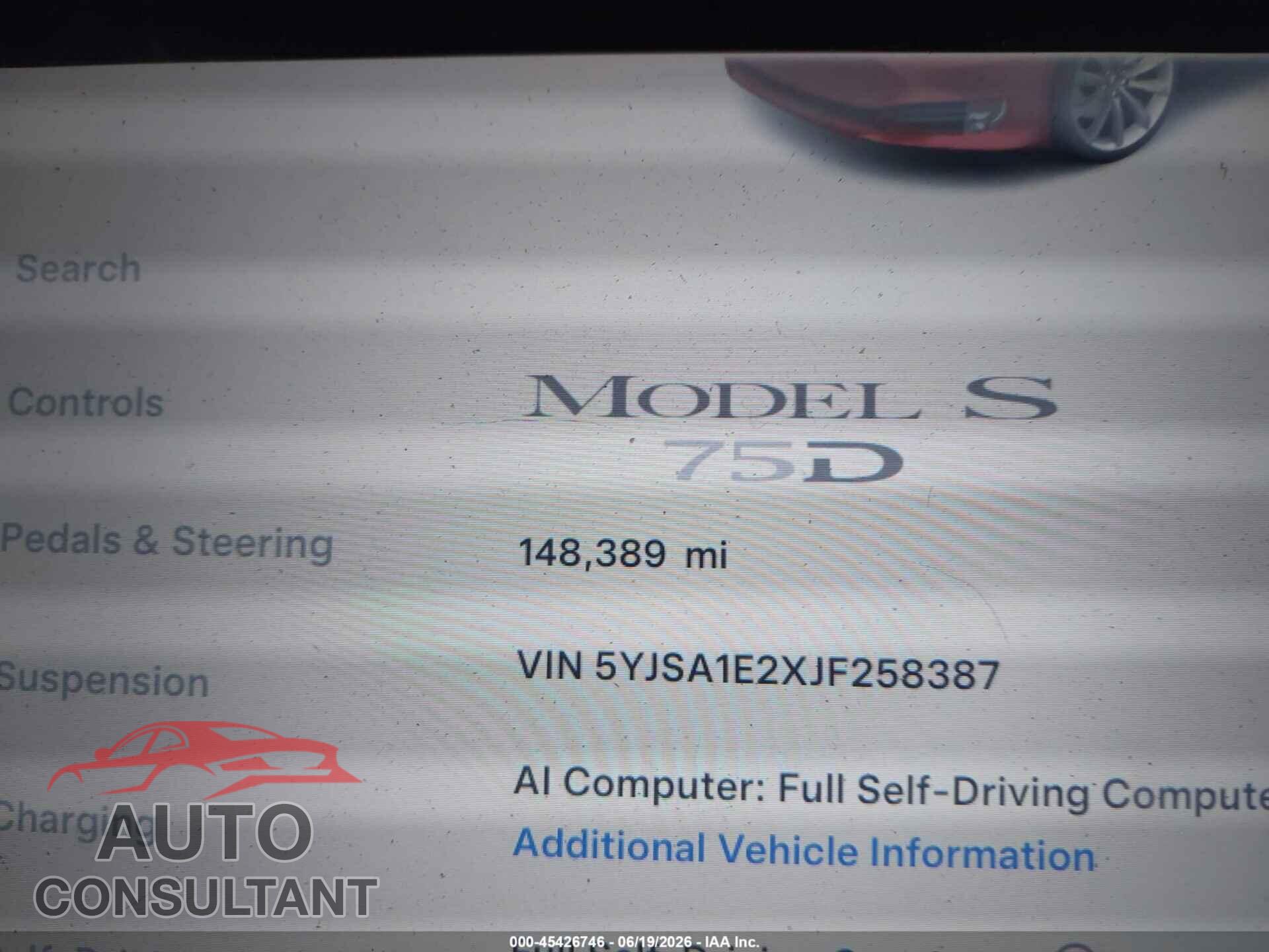 TESLA MODEL S 2018 - 5YJSA1E2XJF258387