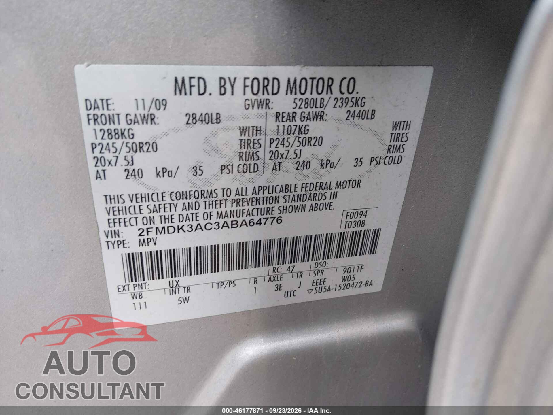 FORD EDGE 2010 - 2FMDK3AC3ABA64776