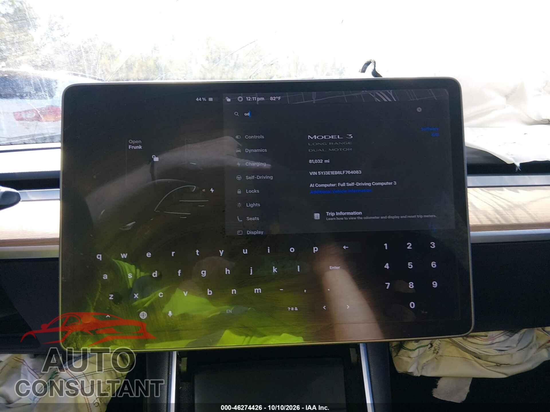 TESLA MODEL 3 2020 - 5YJ3E1EB6LF764083