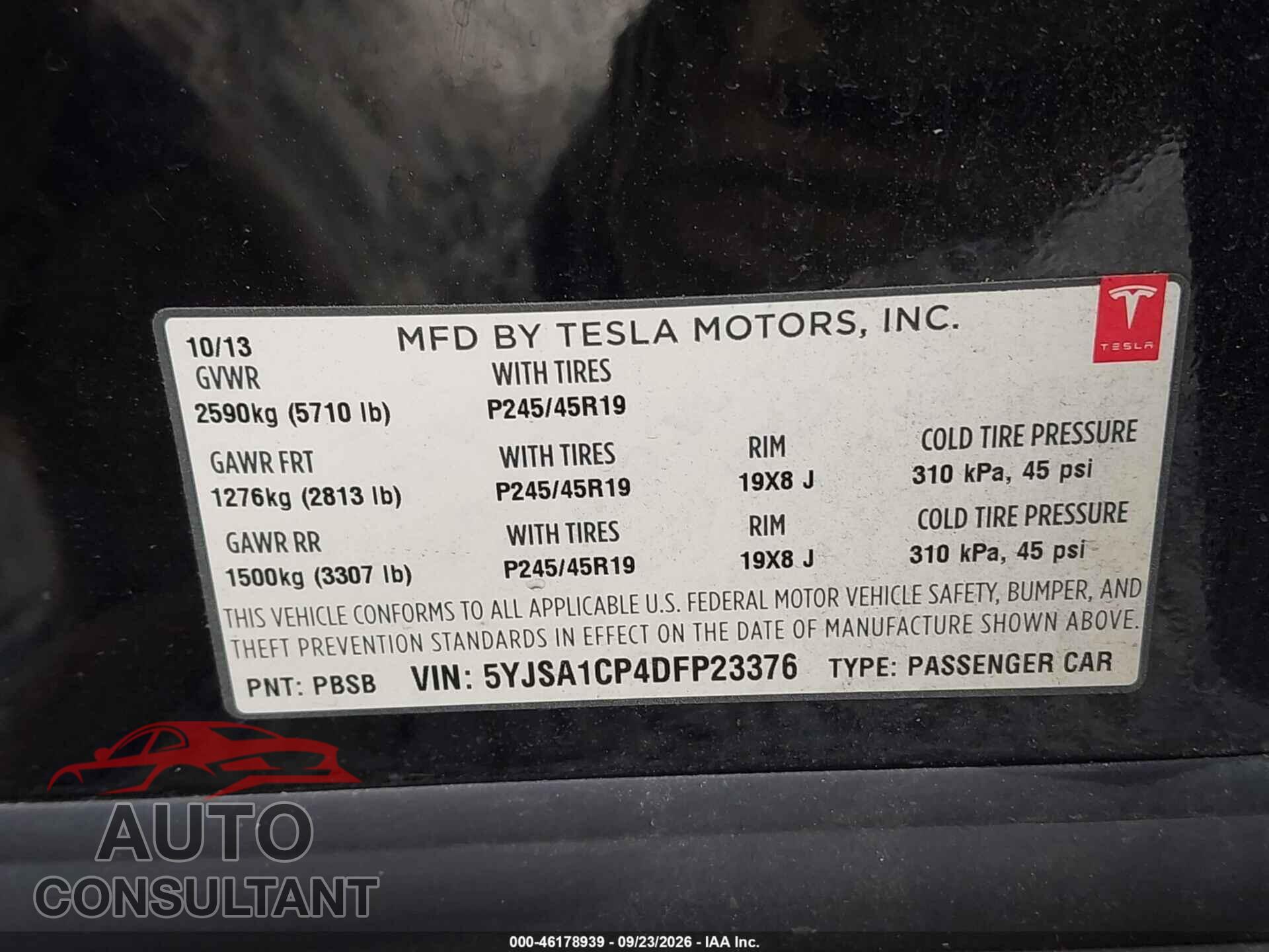 TESLA MODEL S 2013 - 5YJSA1CP4DFP23376