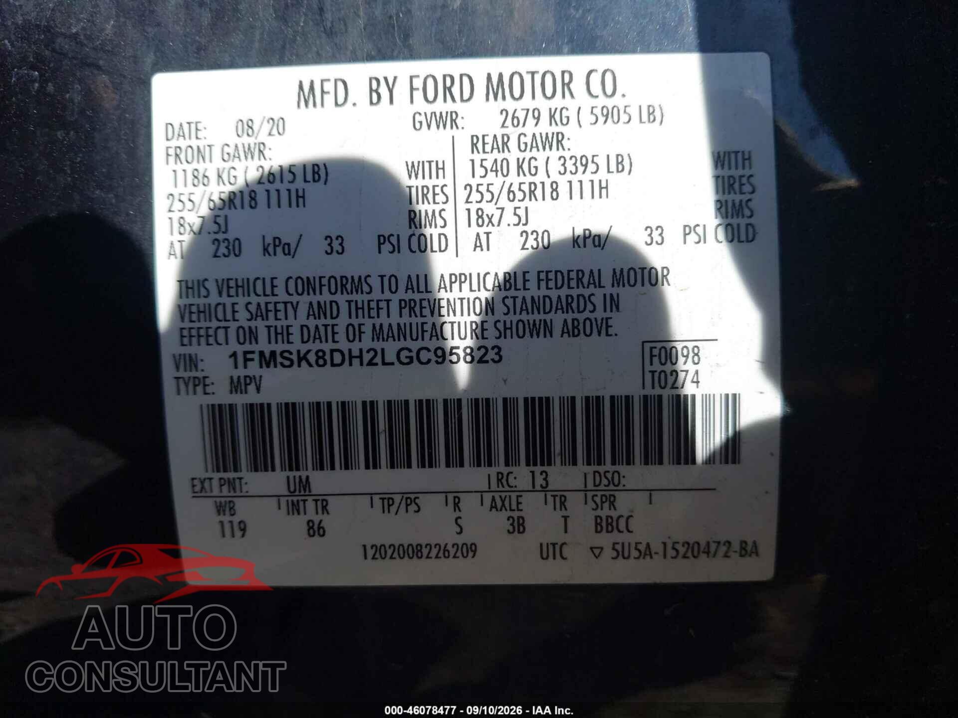 FORD EXPLORER 2020 - 1FMSK8DH2LGC95823