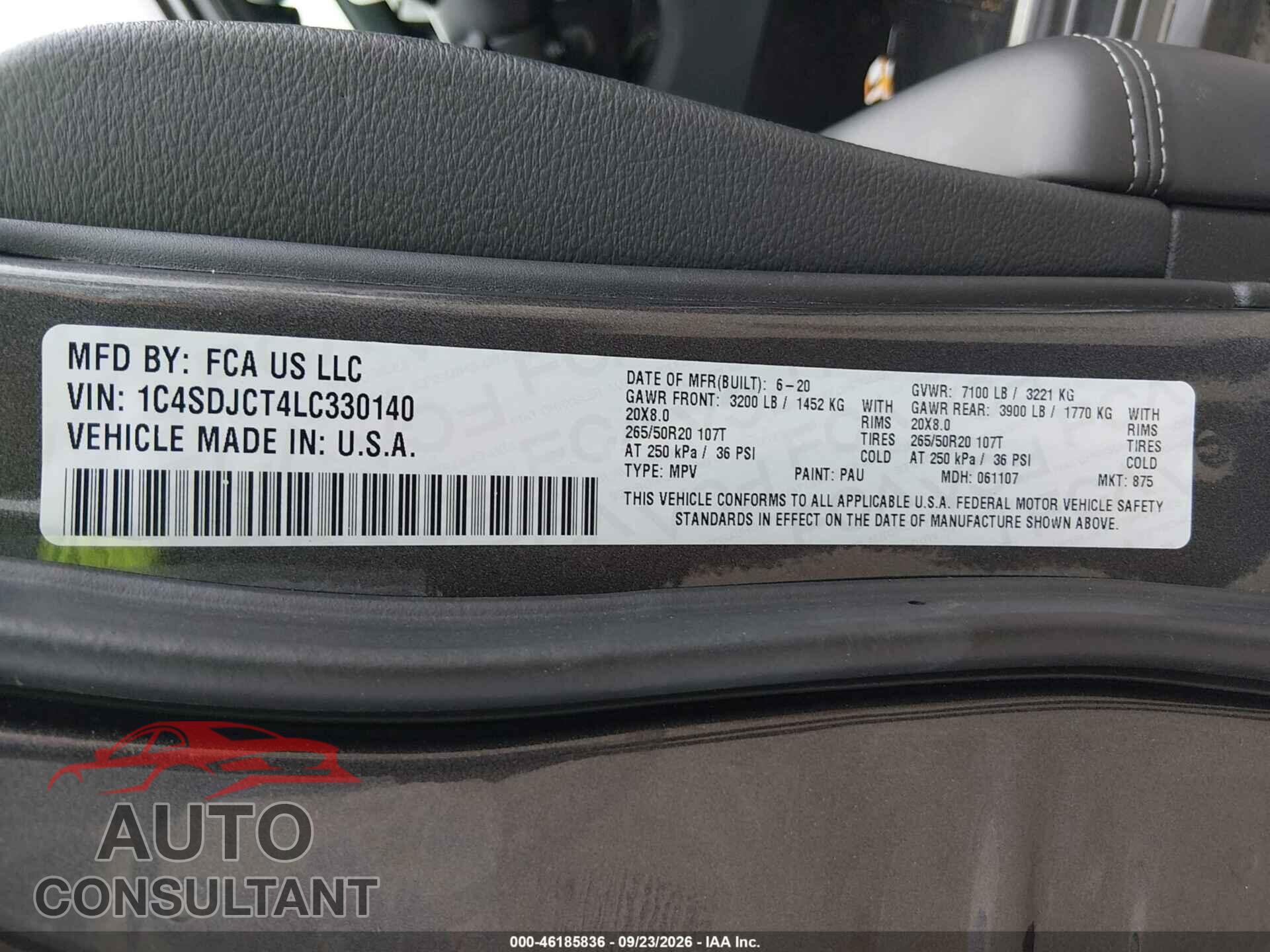 DODGE DURANGO 2020 - 1C4SDJCT4LC330140