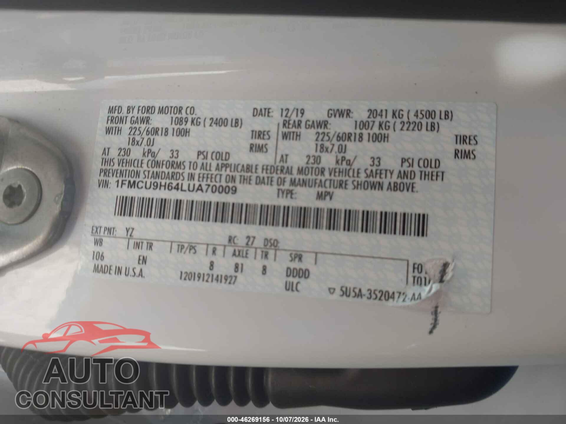 FORD ESCAPE 2020 - 1FMCU9H64LUA70009