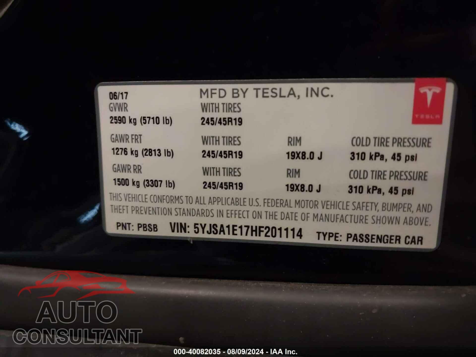 TESLA MODEL S 2017 - 5YJSA1E17HF201114