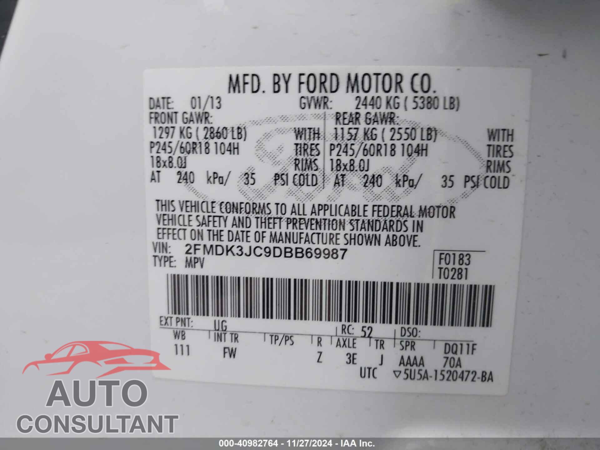 FORD EDGE 2013 - 2FMDK3JC9DBB69987