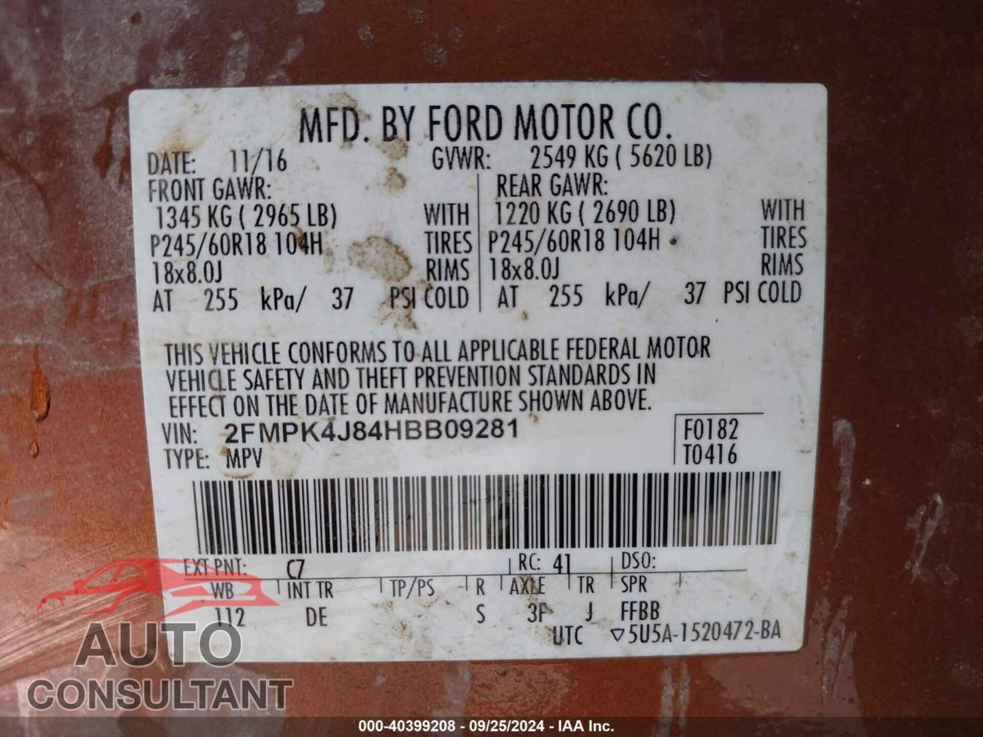 FORD EDGE 2017 - 2FMPK4J84HBB09281