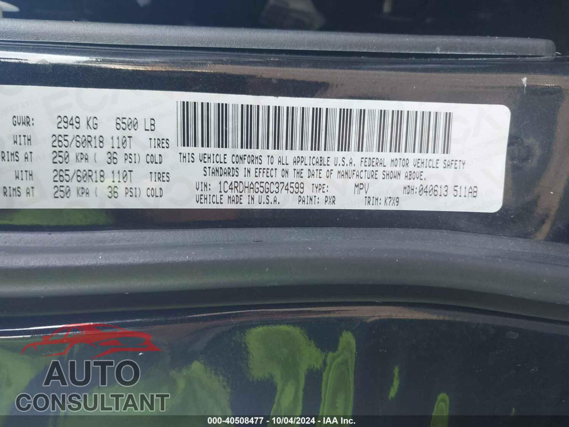 DODGE DURANGO 2016 - 1C4RDHAG5GC374599