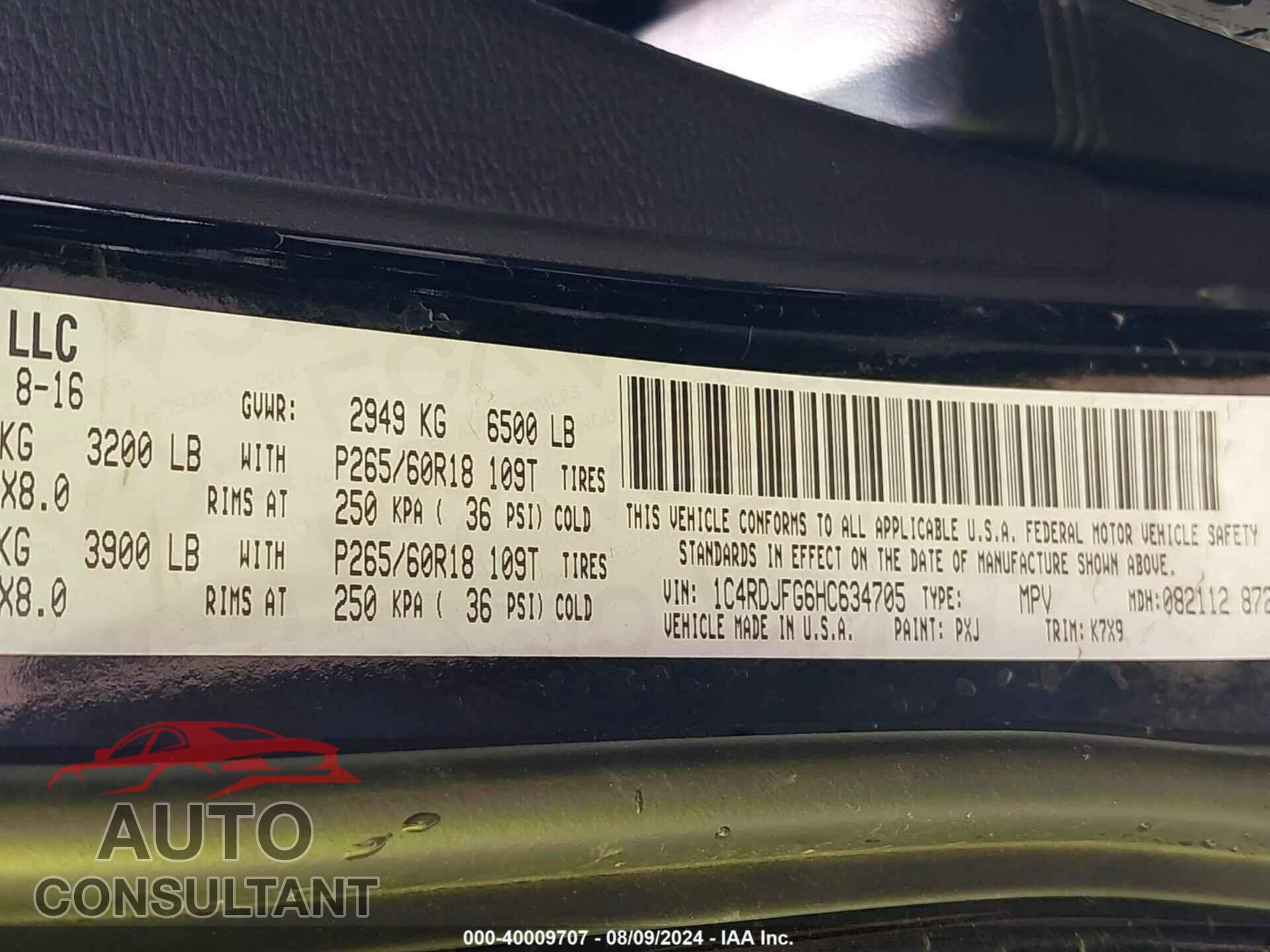 DODGE DURANGO 2017 - 1C4RDJFG6HC634705