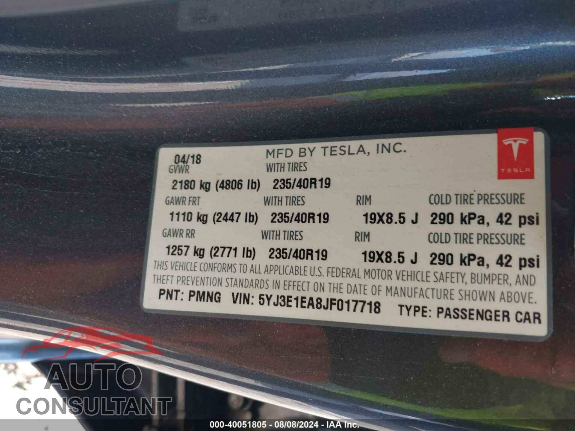 TESLA MODEL 3 2018 - 5YJ3E1EA8JF017718
