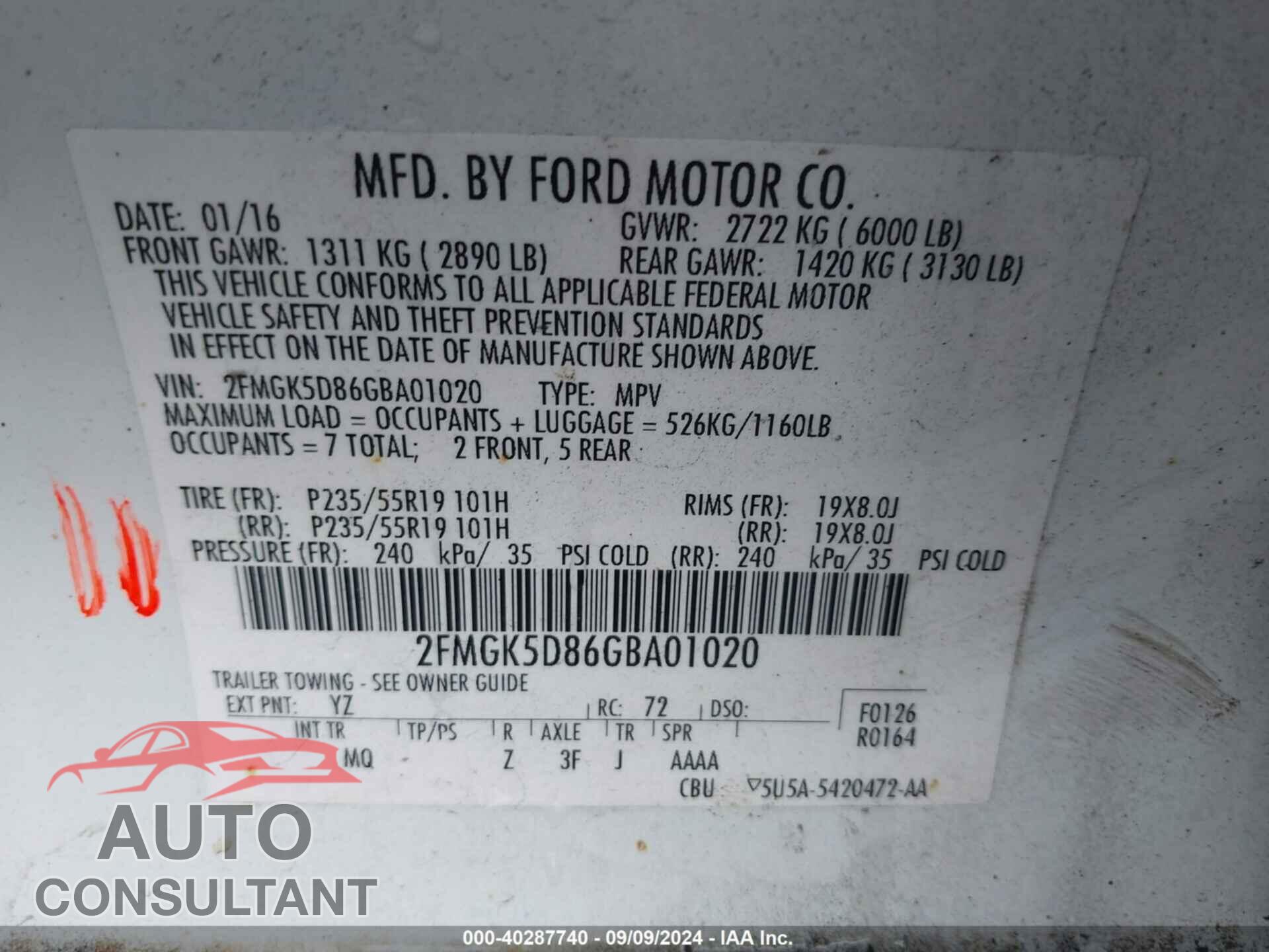 FORD FLEX 2016 - 2FMGK5D86GBA01020