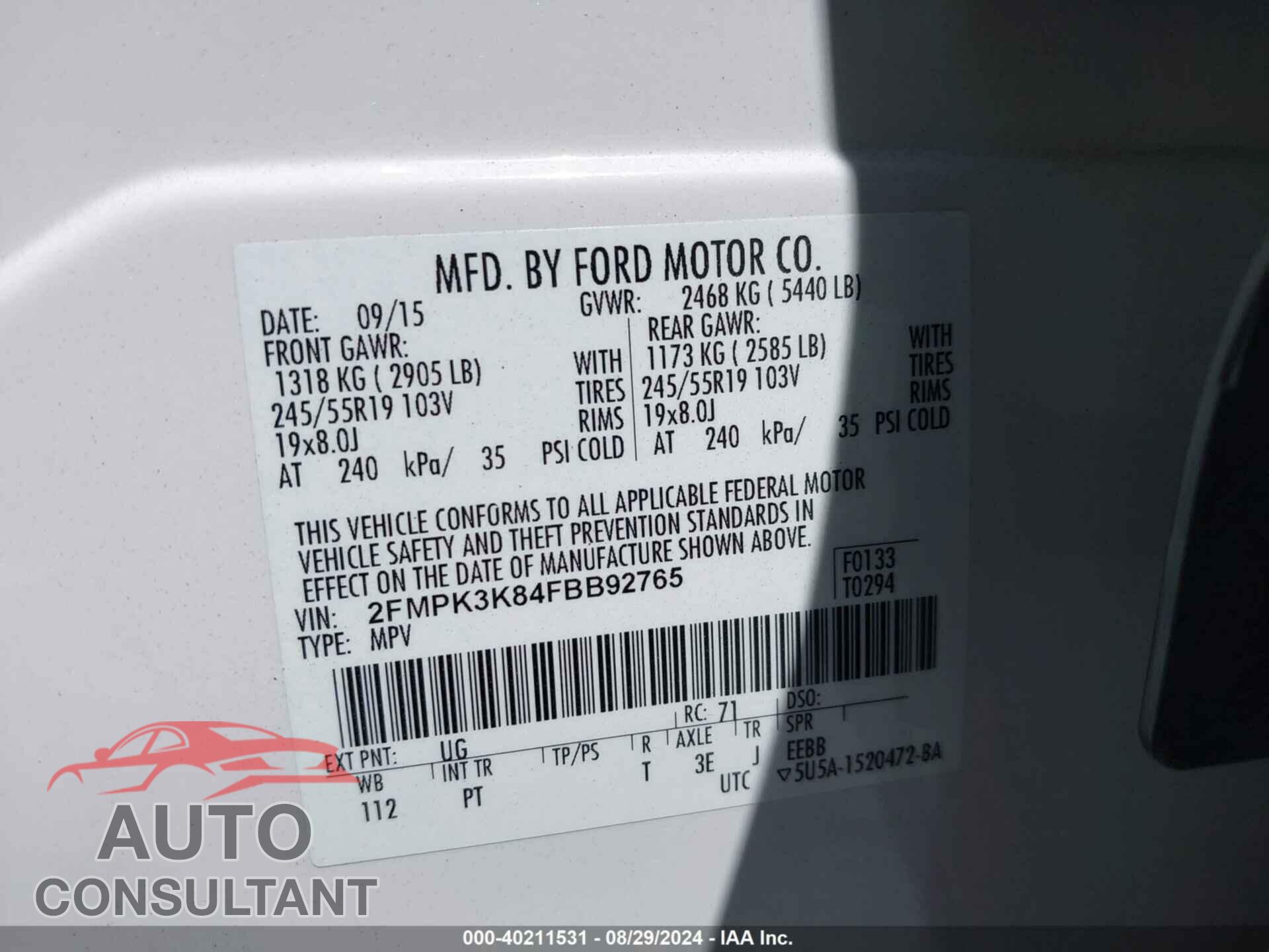 FORD EDGE 2015 - 2FMPK3K84FBB92765