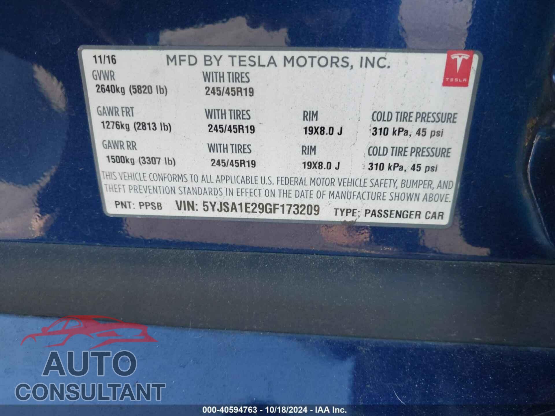 TESLA MODEL S 2016 - 5YJSA1E29GF173209
