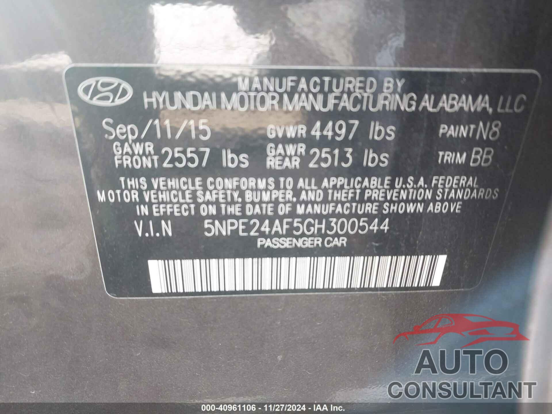 HYUNDAI SONATA 2016 - 5NPE24AF5GH300544