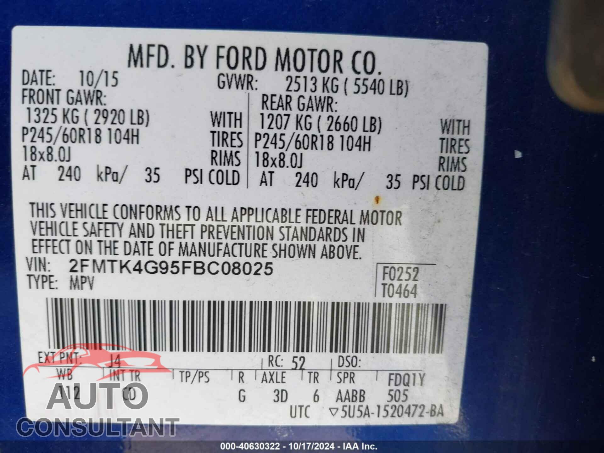 FORD EDGE 2015 - 2FMTK4G95FBC08025