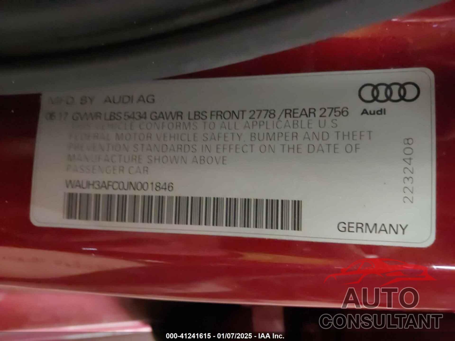 AUDI A6 2018 - WAUH3AFC0JN001846
