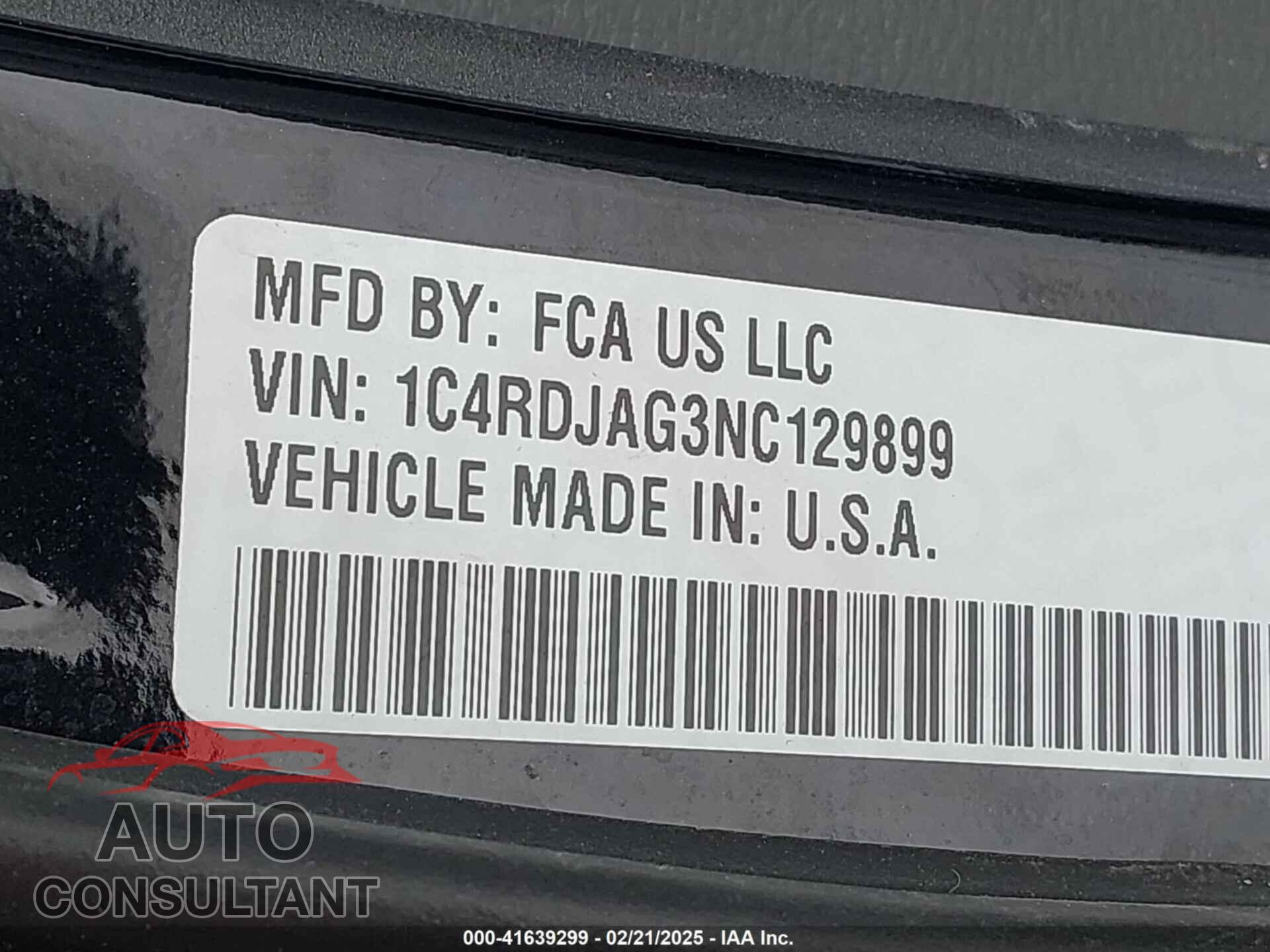 DODGE DURANGO 2022 - 1C4RDJAG3NC129899