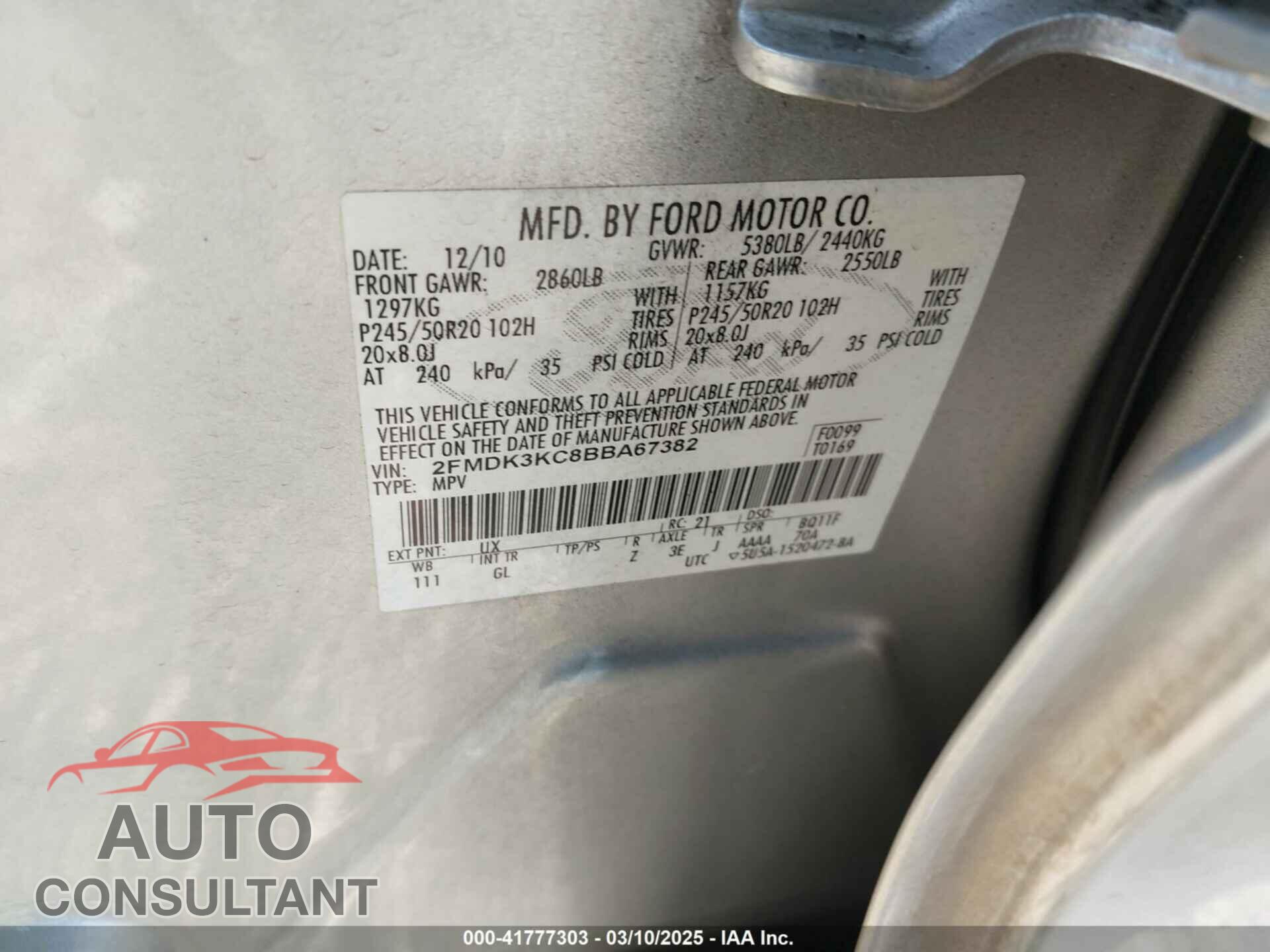 FORD EDGE 2011 - 2FMDK3KC8BBA67382