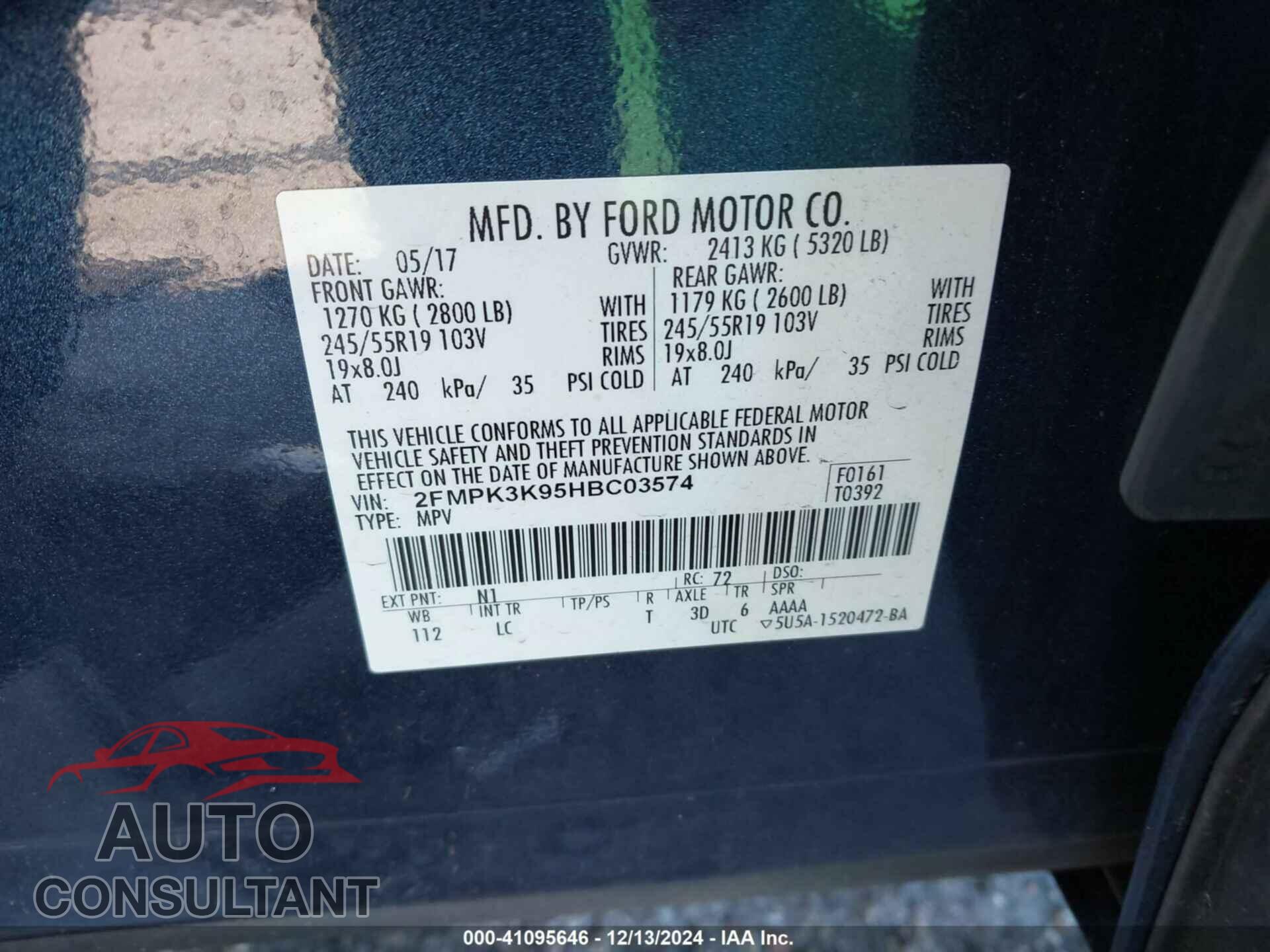 FORD EDGE 2017 - 2FMPK3K95HBC03574