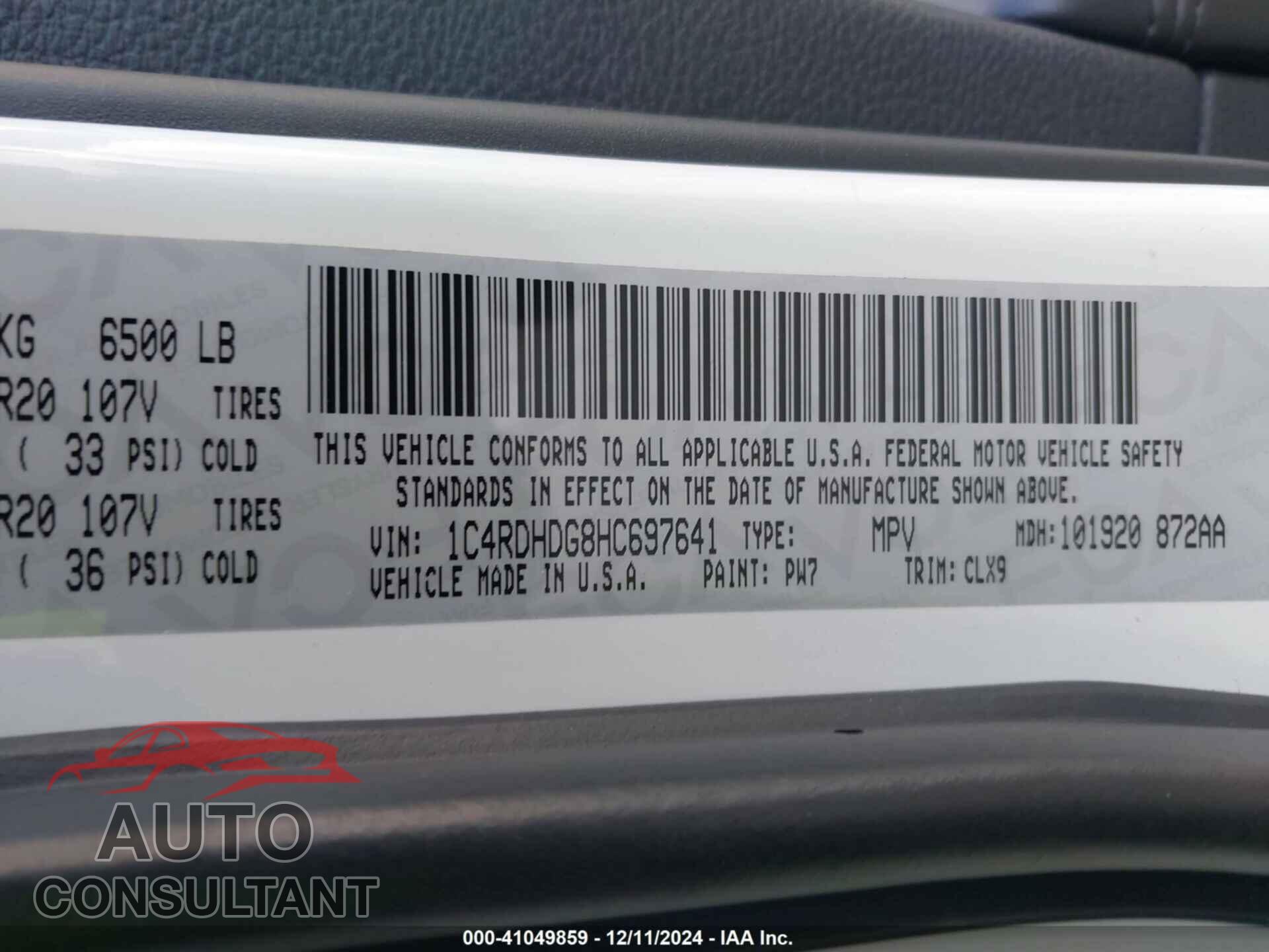 DODGE DURANGO 2017 - 1C4RDHDG8HC697641