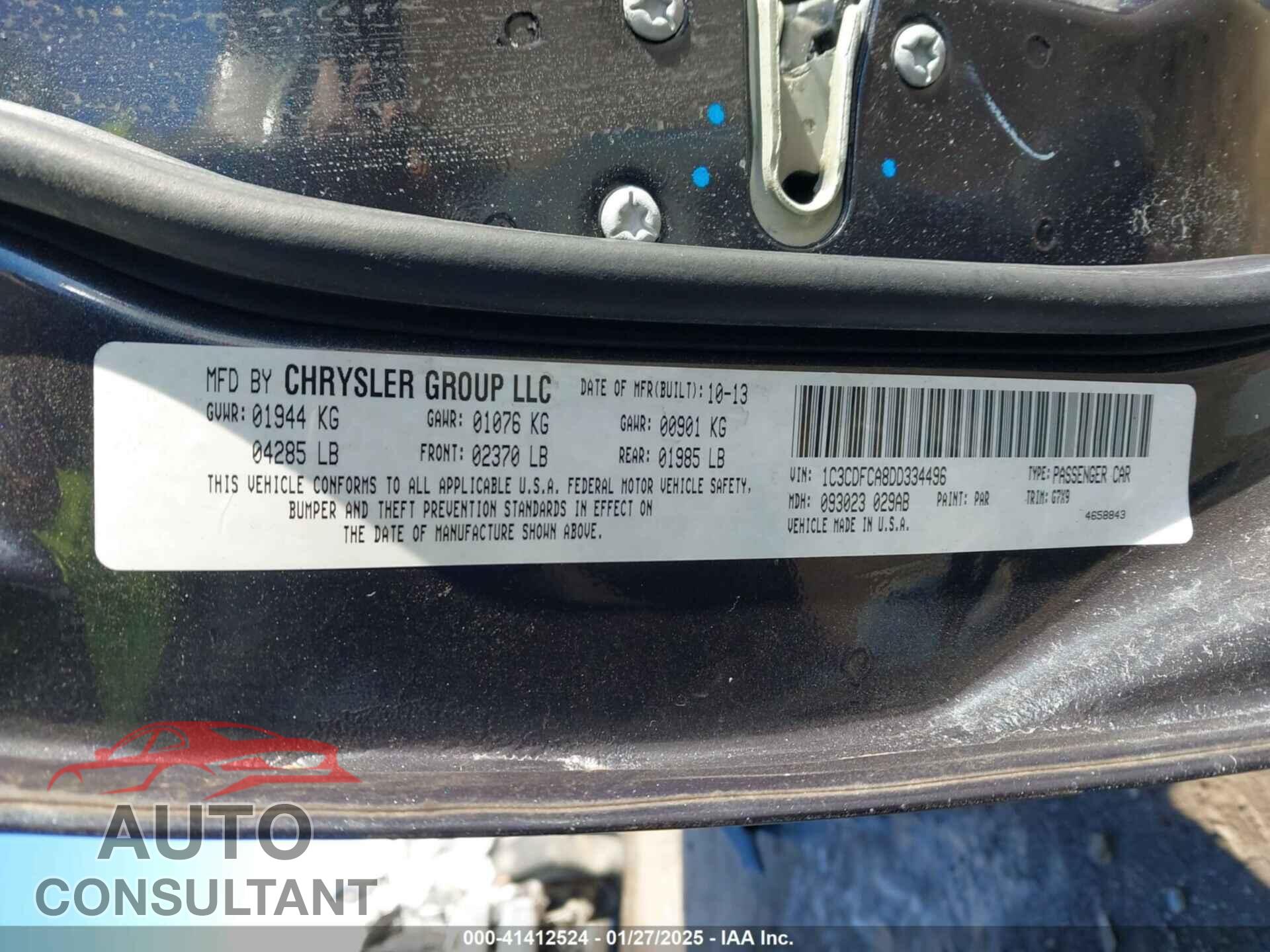 DODGE DART 2013 - 1C3CDFCA8DD334496