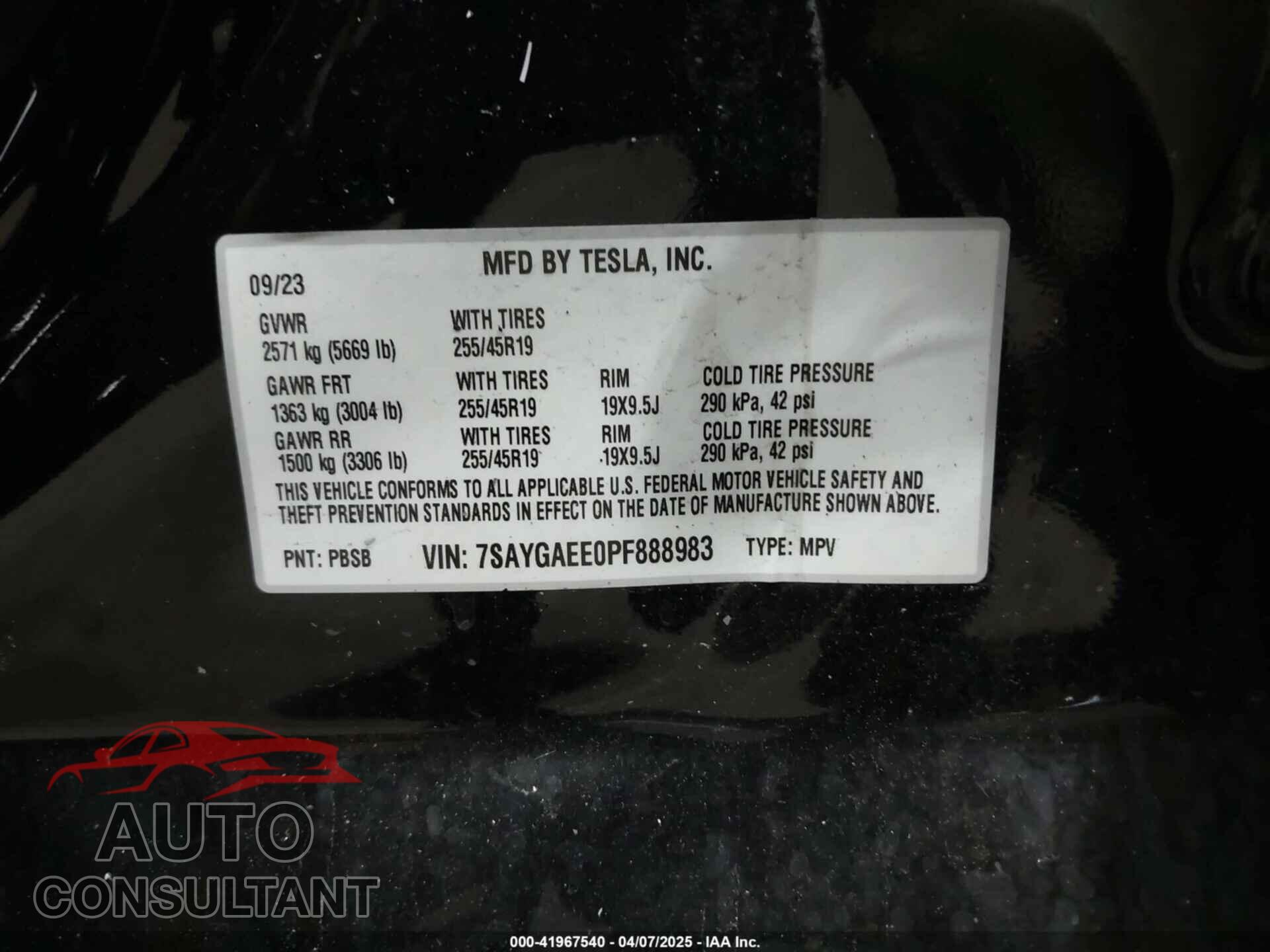 TESLA MODEL Y 2023 - 7SAYGAEE0PF888983