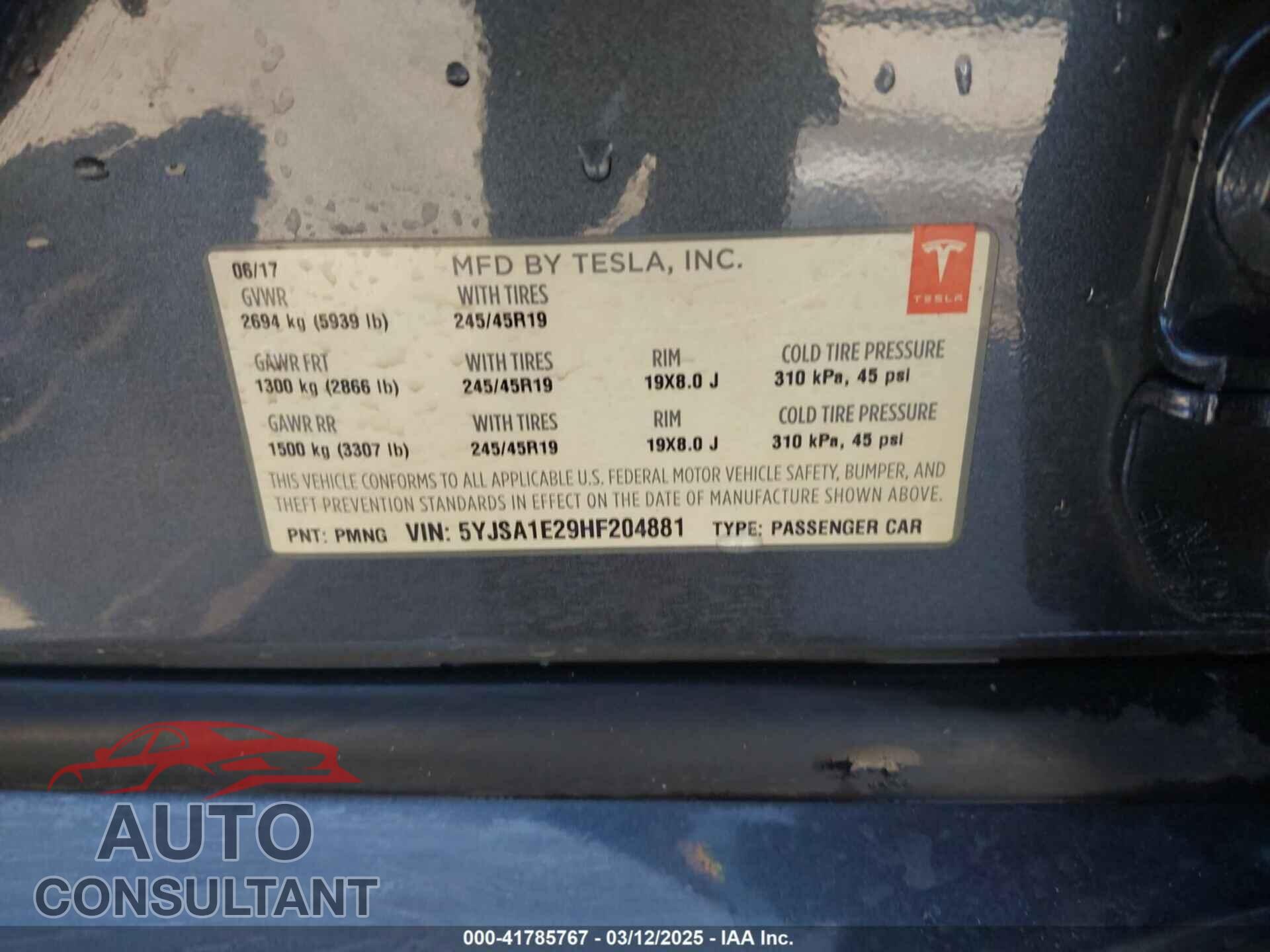 TESLA MODEL S 2017 - 5YJSA1E29HF204881