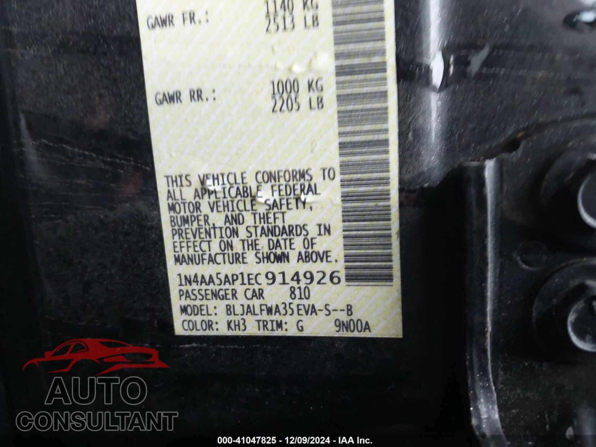 NISSAN MAXIMA 2014 - 1N4AA5AP1EC914926