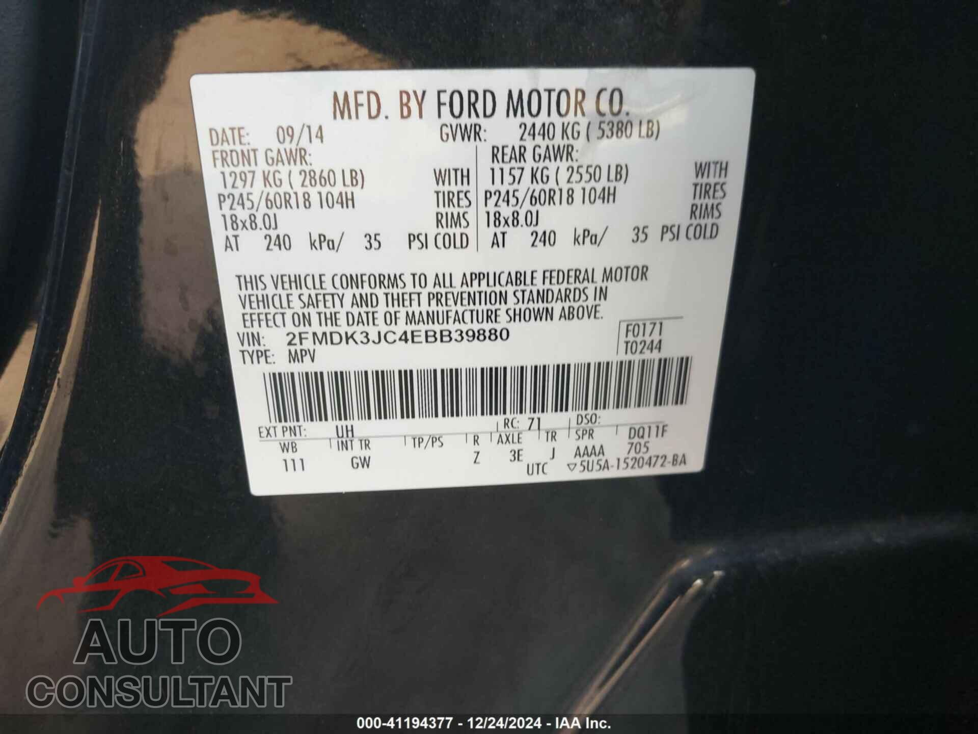 FORD EDGE 2014 - 2FMDK3JC4EBB39880