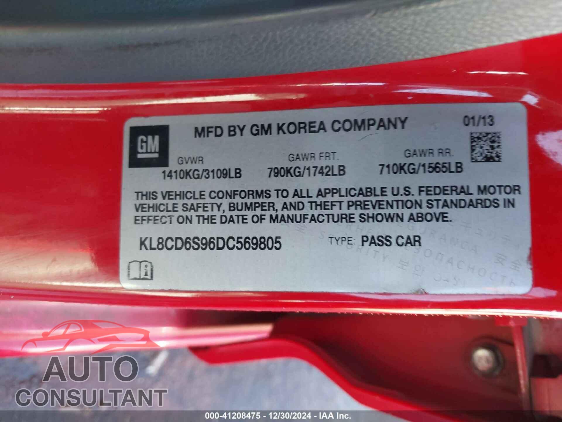 CHEVROLET SPARK 2013 - KL8CD6S96DC569805
